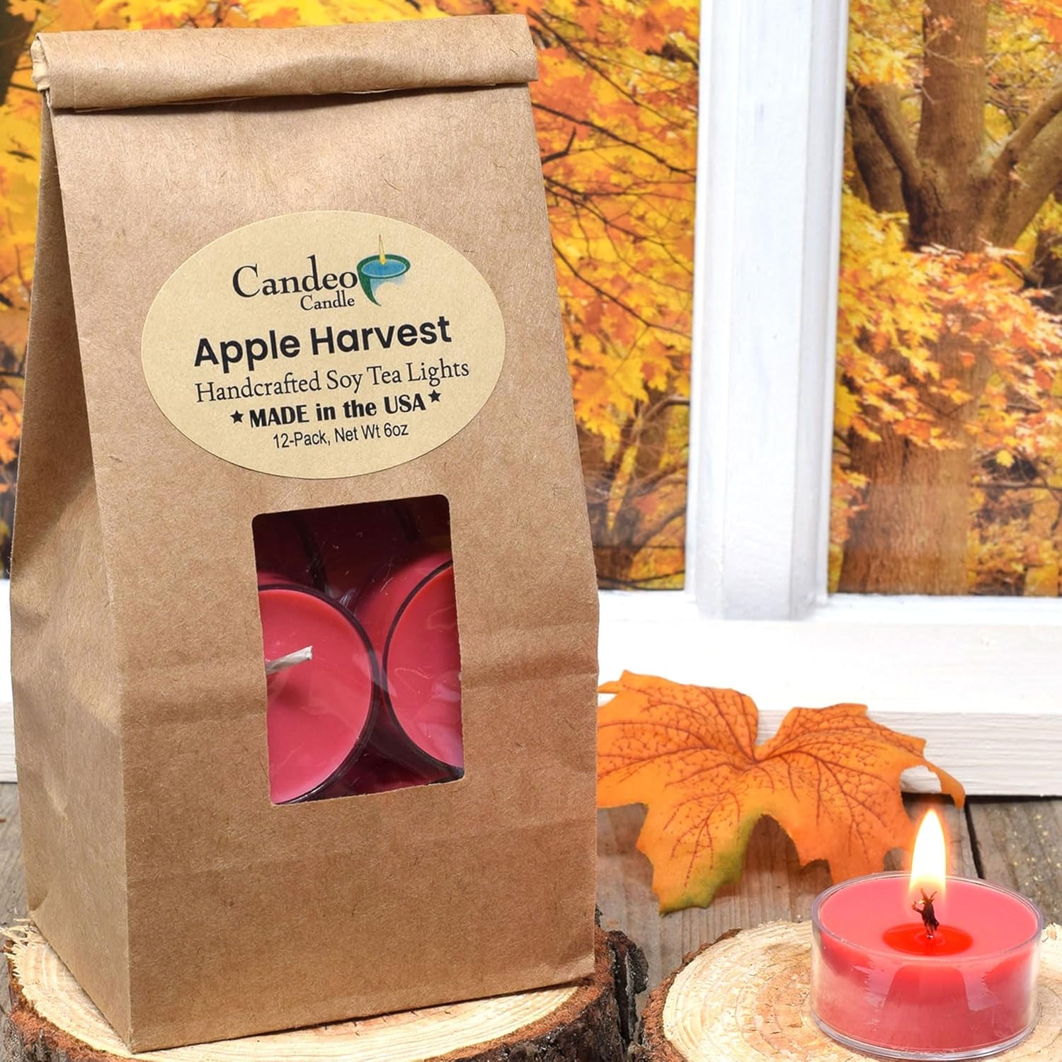 Apple Harvest – Paquete de 12 velas perfumadas – Mezcla de cera de abeja de soja – Hecho a mano en los Estados Unidos – Candeo Candle – Aromas de