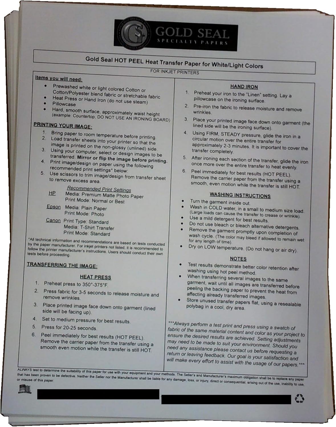 Impresión por sublimación para tela de algodón ligera (papel de transferencia de calor de línea amarilla) 8.5 “x 11” – 75 hojas