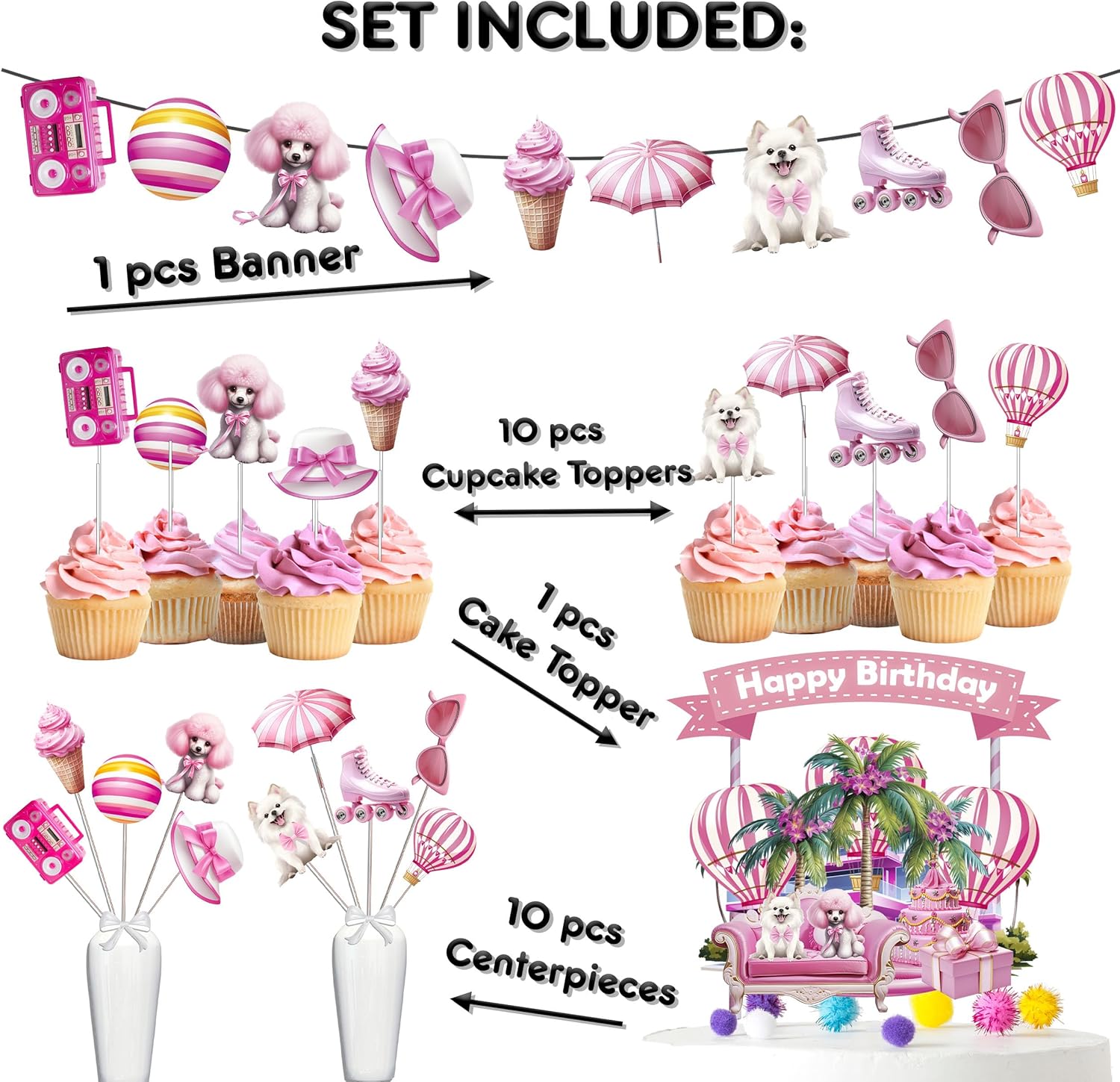 Juego de decoración de fiesta de cumpleaños de muñeca rosa encantadora abraza el estilo glamoroso y celebra con esplendor mágico