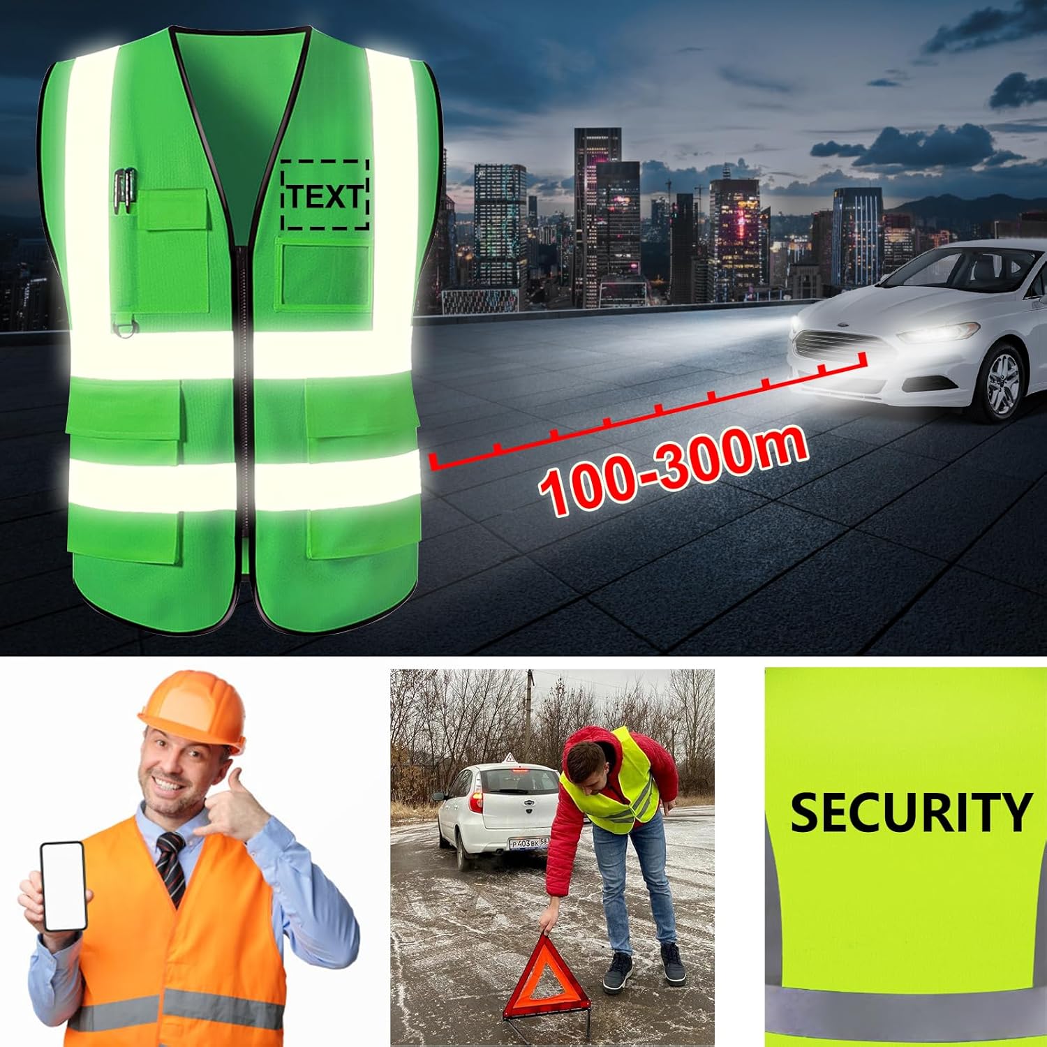 Chaleco de seguridad personalizado de alta visibilidad, reflectante, con logotipo, bolsillo para fotos, cremallera, personalizable, clase 2, para