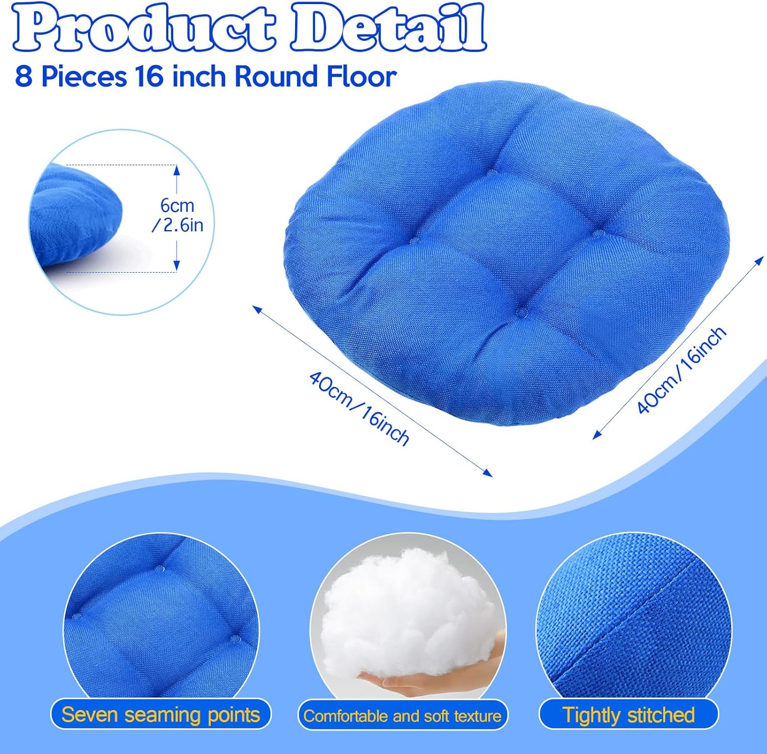 Cojines redondos de piso de 15 pulgadas para niños y niños pequeños, asiento flexible para muebles de aula, almohada de piso de 3.5 pulgadas de