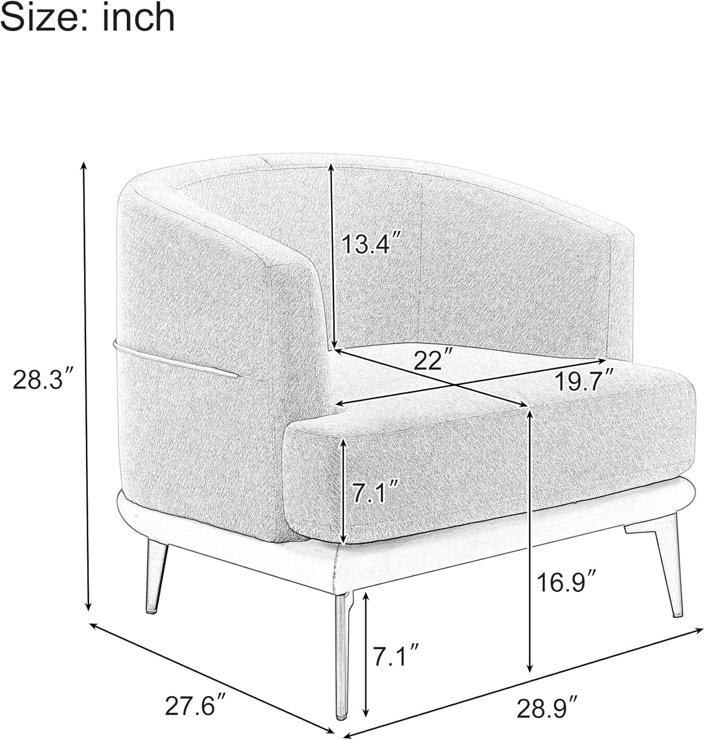 Silla moderna de dos tonos, cómoda silla redonda tapizada de lino para sala de estar y dormitorio, naranja quemado