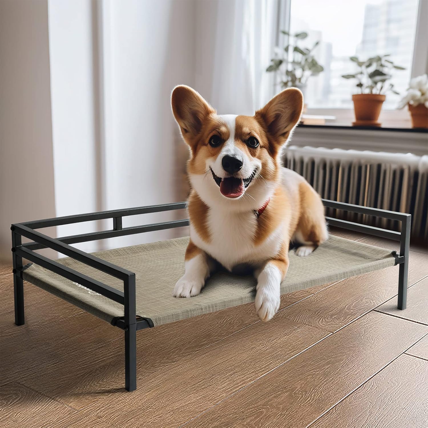 Veehoo Cama elevada de metal para perros, catre elevado para mascotas con malla de textileno lavable a prueba de mordidas, patas antideslizantes y