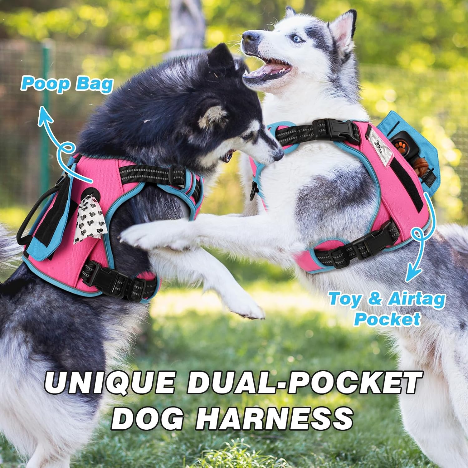 WINGOIN Arnés táctico para perros pequeños, arnés antitirones con bolsa de excrementos, chaleco reflectante para perro, arnés resistente para perros