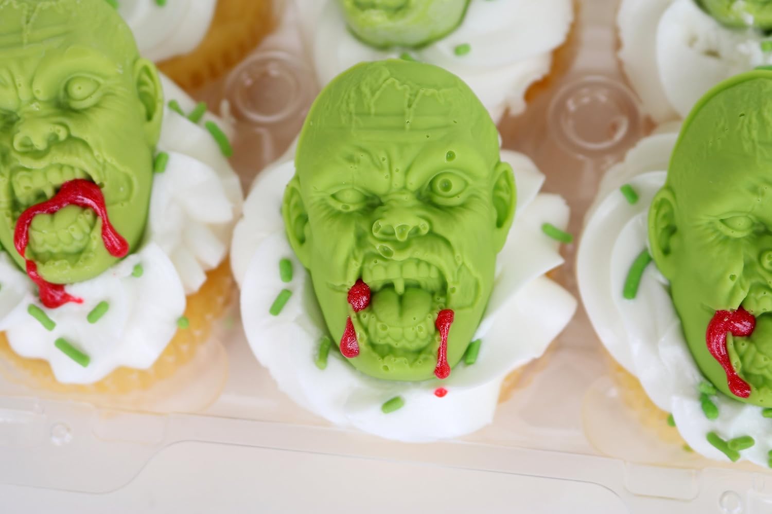SILICONE, bandeja para hacer dulces con cabeza de zombie, 8 cavidades realistas por bandeja, para gelatina, chocolates, adornos para cupcakes,