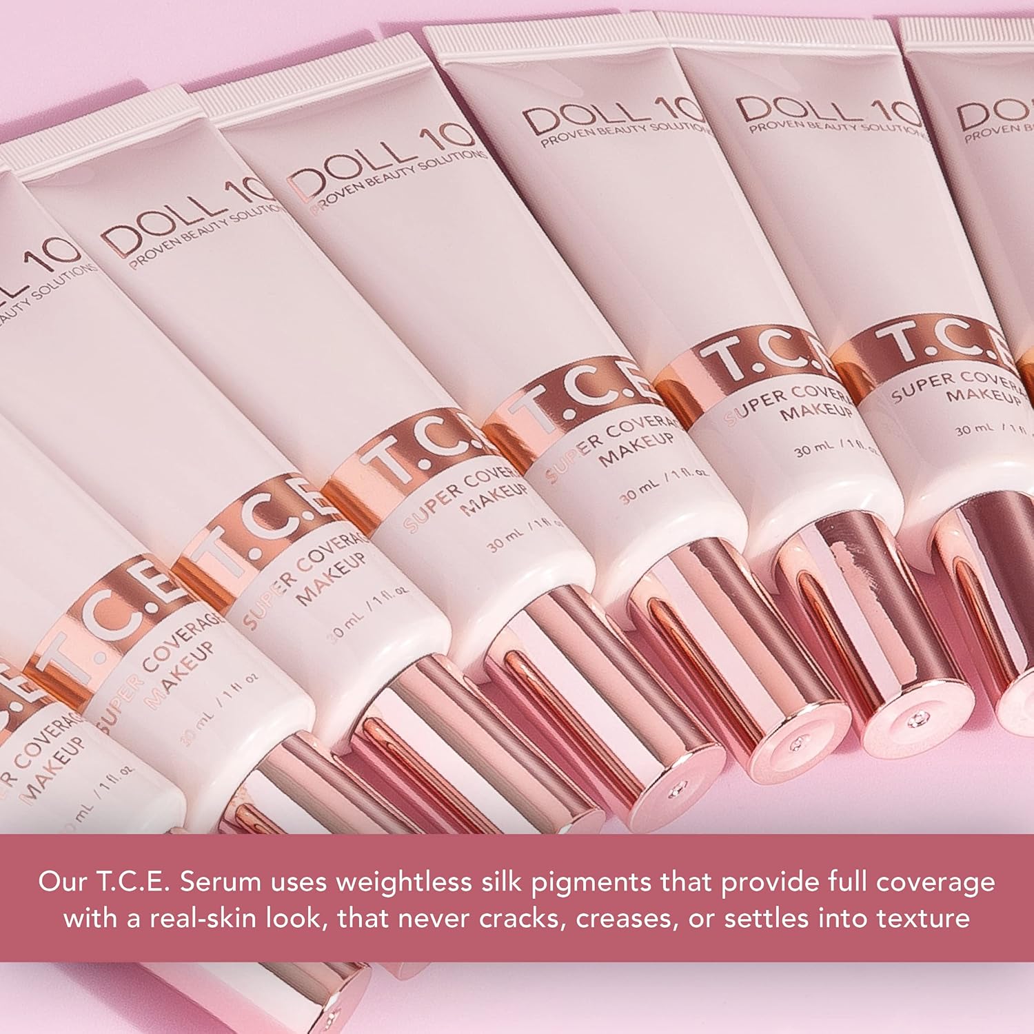 Doll 10 T.C.E. Super Coverage Serum Makeup – Base de cobertura completa, corrección de color, brillo (ligero)