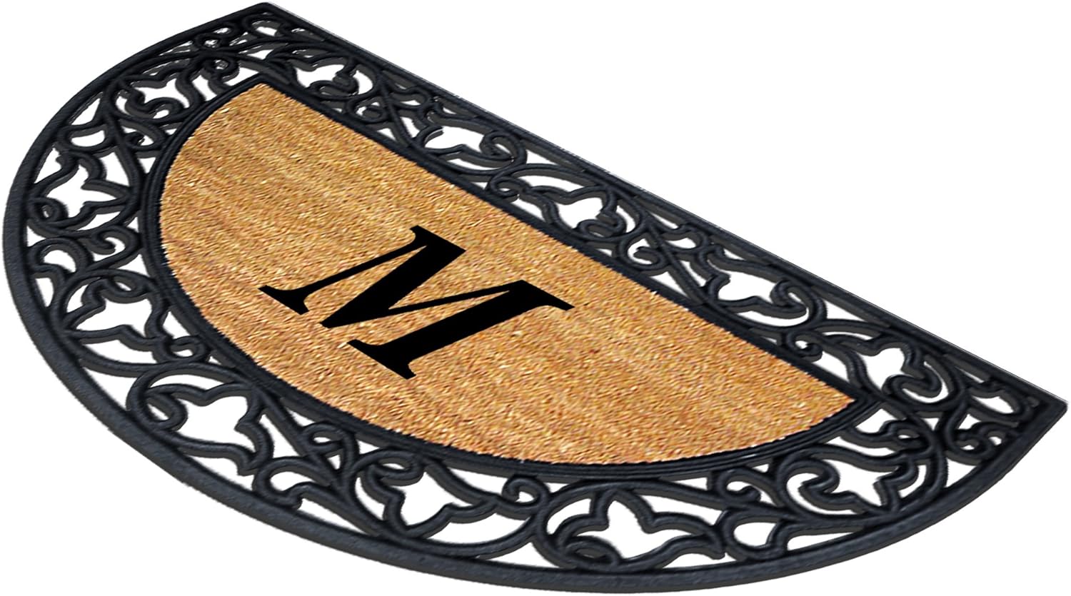 Nedia Home Acanthus Border – Felpudo de goma semicircular, 22 x 36 pulgadas, monograma M