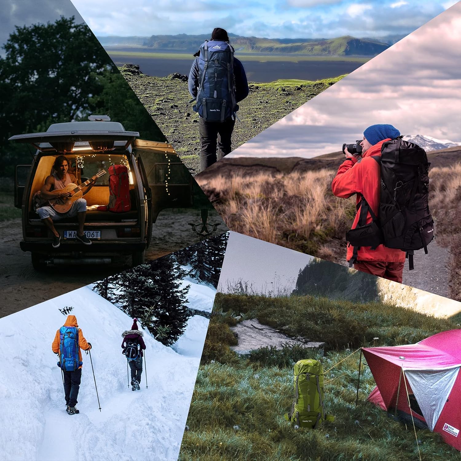 WintMing – Mochila de senderismo de 75 litros con cubierta de lluvia, impermeable, mochila de campamento, zapatos de almacén para hombres y mujeres