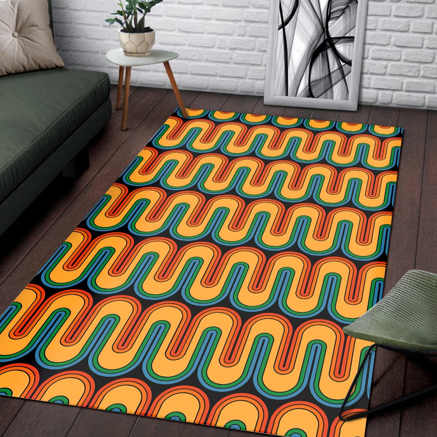 Alfombra de estilo de los años 70, alfombra de mediados de siglo 70 para sala de estar, alfombra de estilo retro vintage de los años 70