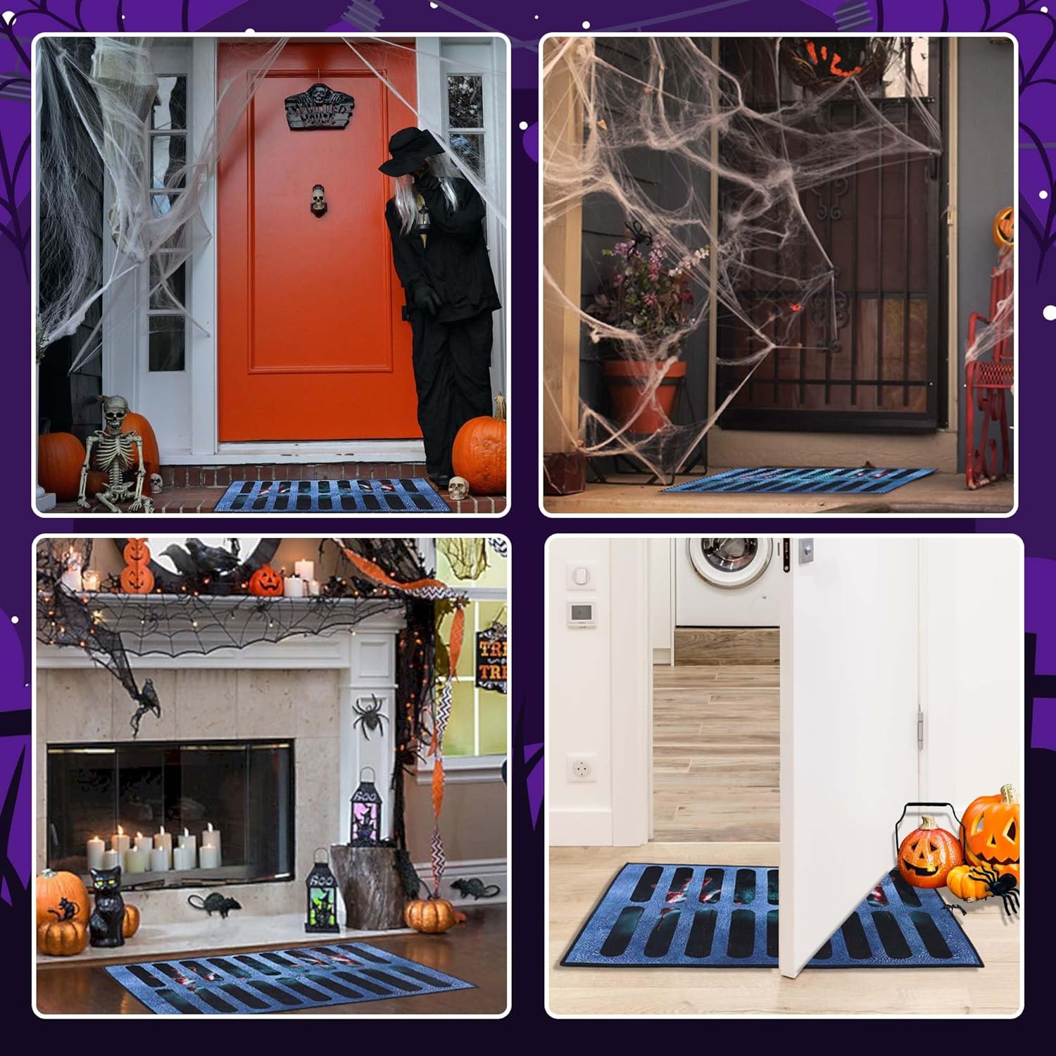 Vodolo Tapete para puerta de Halloween, tapete de terror 3D, decoración de Halloween, para interiores y exteriores, tapete de goma antideslizante