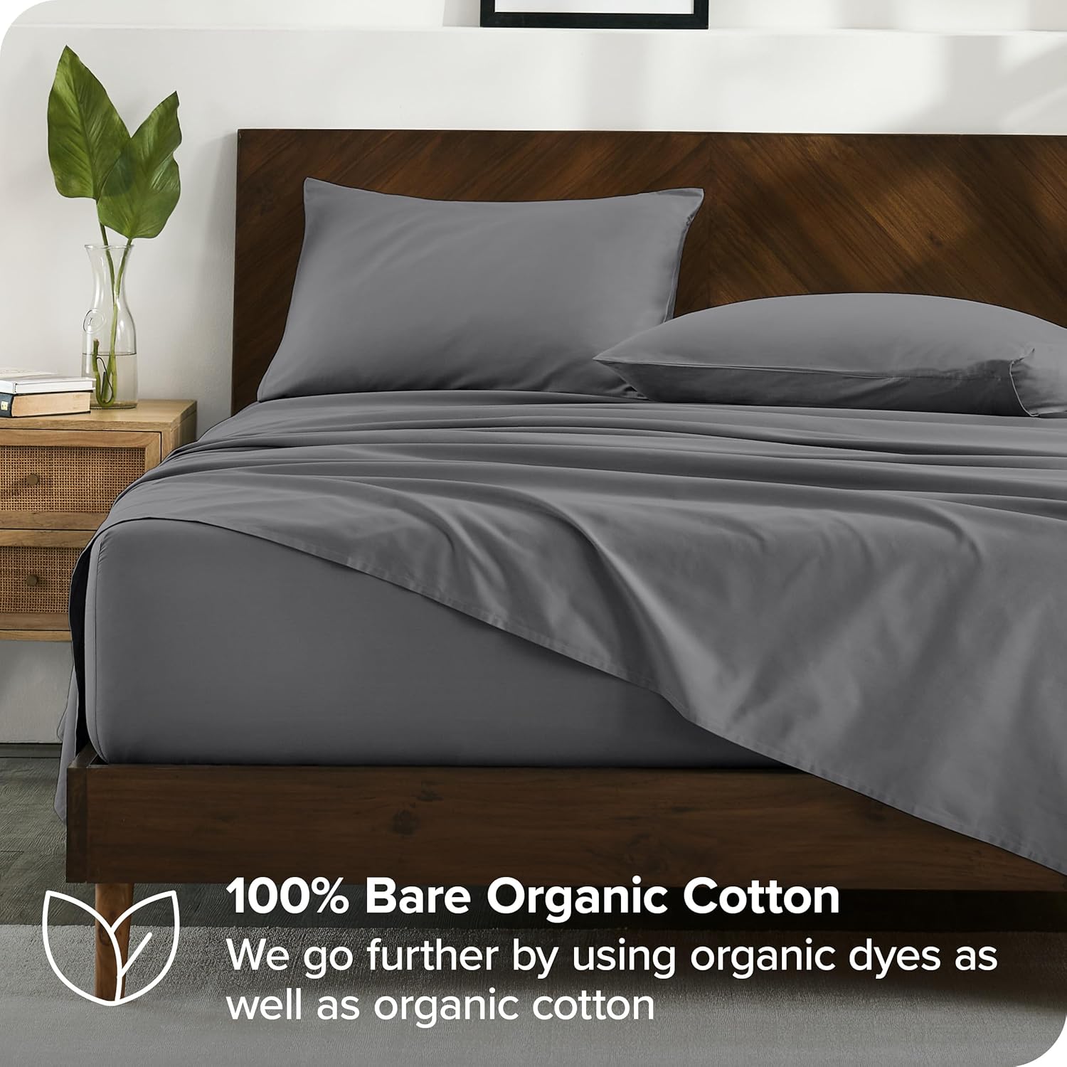 Bare Home Juego de fundas de almohada de satén 100% algodón orgánico, tamaño King, tejido de satén suave, fundas de almohada King, cierre de sobre,