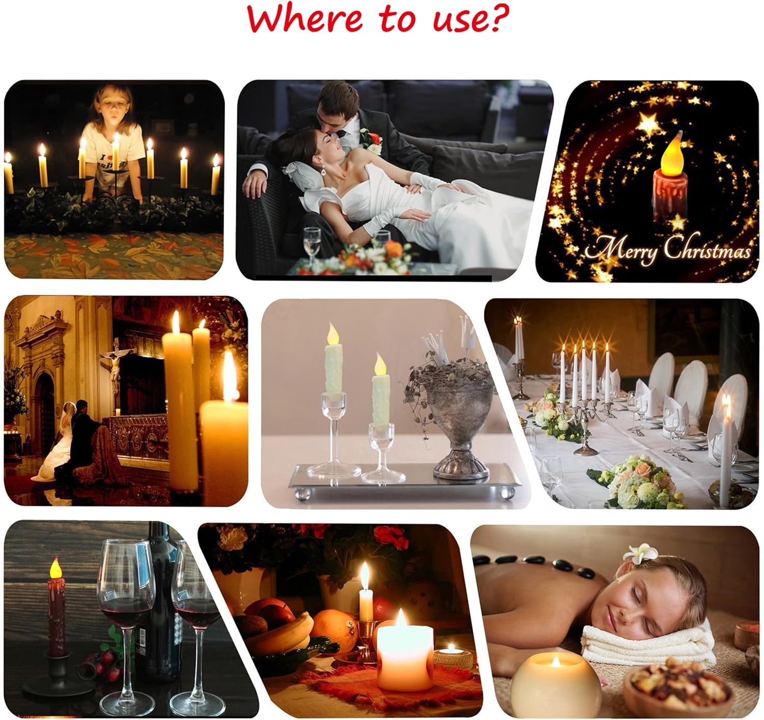 CVHOMEDECO. Velas de cera real sumergidas a mano, funciona con pilas, temporizador, velas rústicas primitivas sin llama, 4-34 pulgadas, marfil, 6