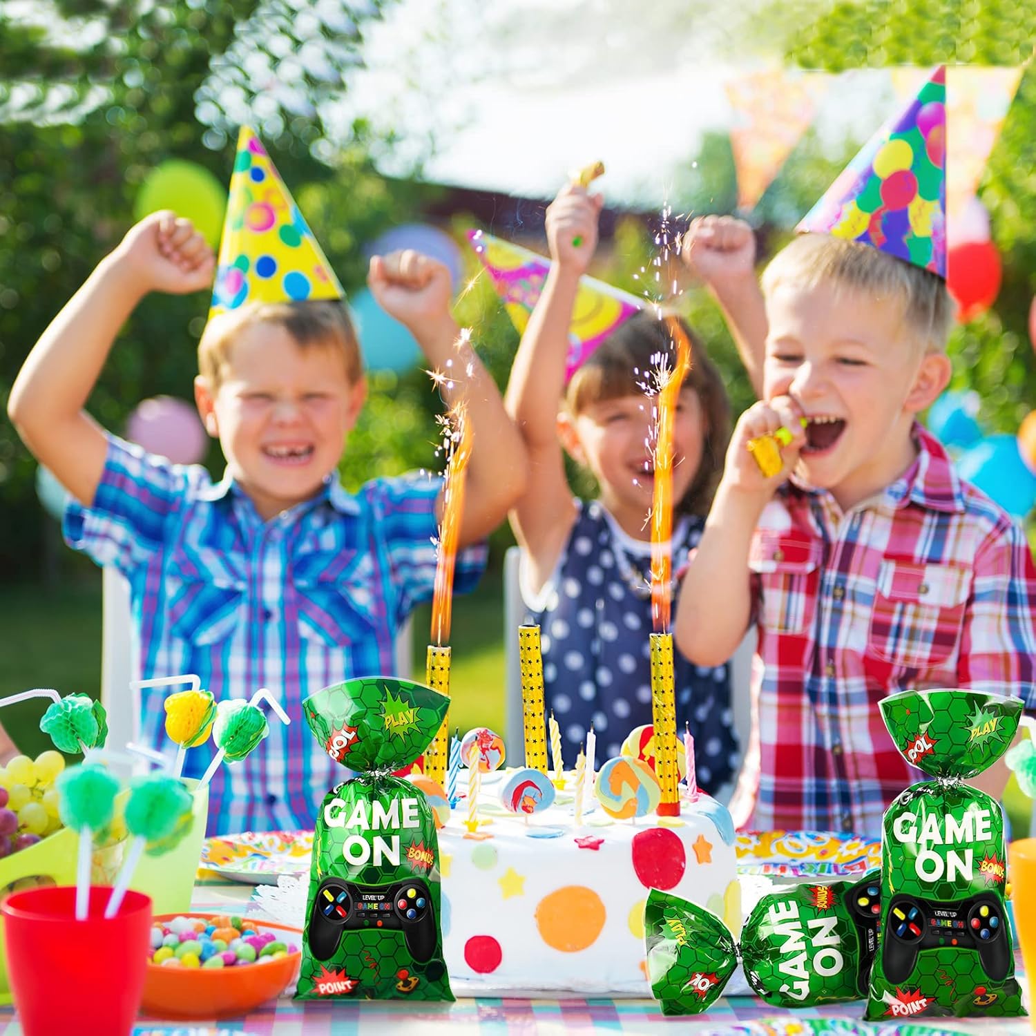 Pajean – 100 bolsas de plástico para videojuegos, bolsas de botín de videojuegos a favor, bolsas de dulces para juegos y fiestas de cumpleaños