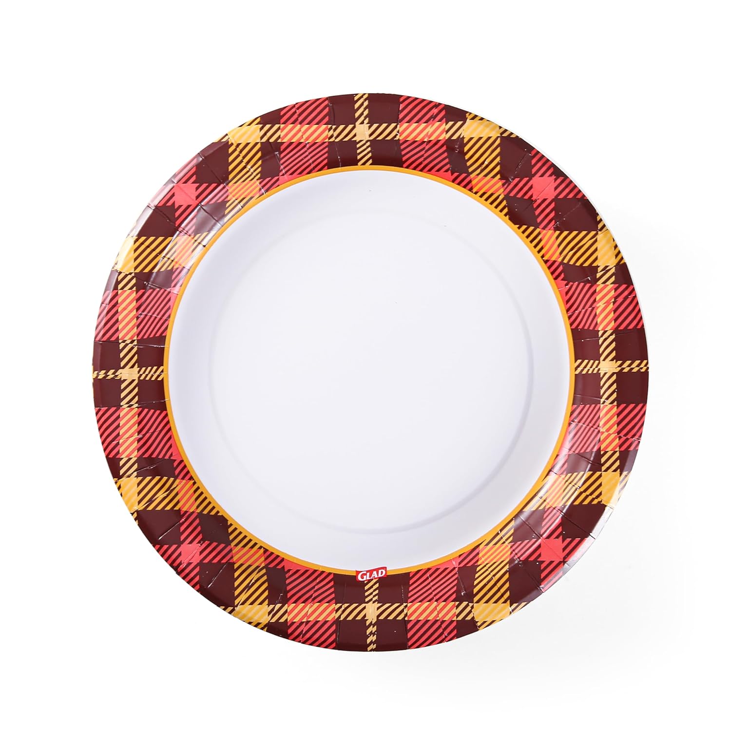 Glad Plato de papel desechable, diseño cálido a cuadros, 32 unidades  A prueba de remojo, a prueba de cortes, microondas, platos desechables