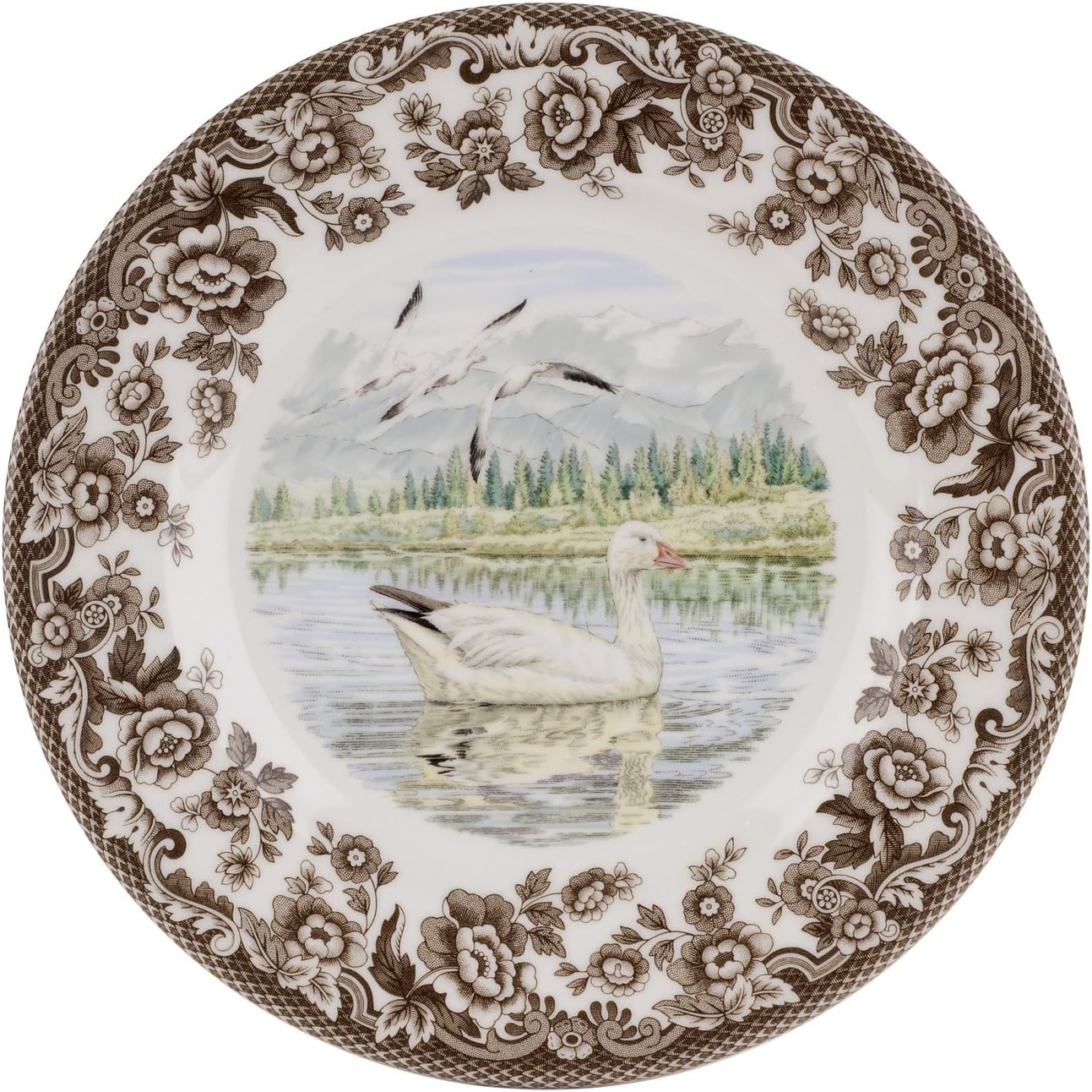 Spode Woodland – Plato de ensalada, ganso de nieve, 8 pulgadas, perfecto para Acción de Gracias y otras ocasiones especiales, fabricado en