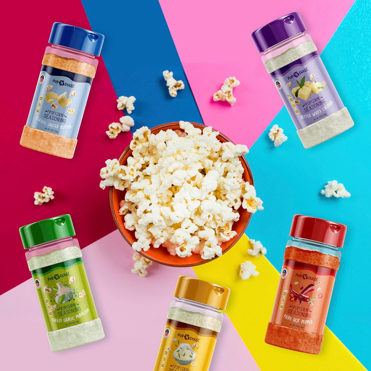 Paquete variado de condimentos de palomitas de maíz, 5 kit de sabor gourmet de 2.5 onzas, sin OMG, sin gluten, suministros esenciales para la noche