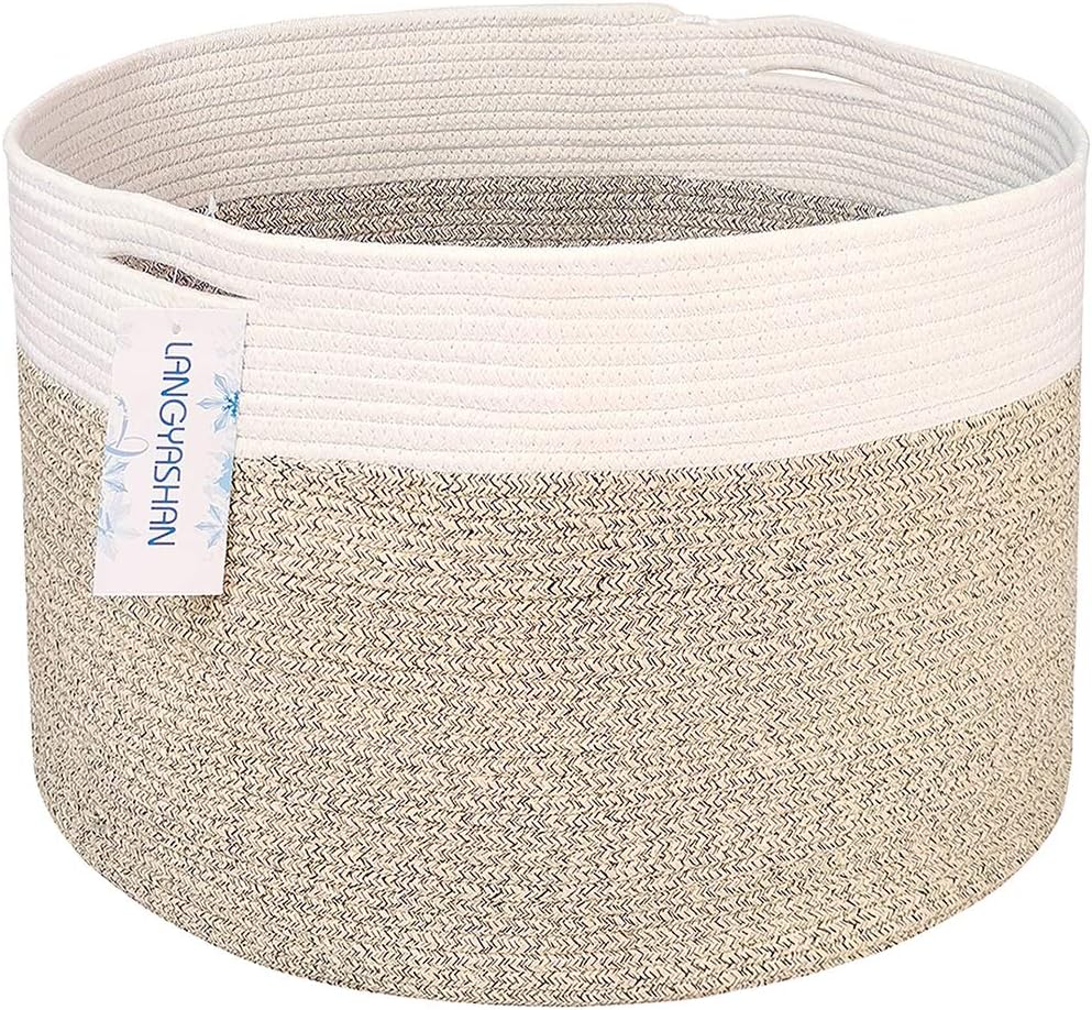 LANGYASHAN Cesta decorativa grande de cuerda tejida para sala de estar, juguetes, sofá, mantas de almacenamiento o cuarto de bebé, cesta redonda