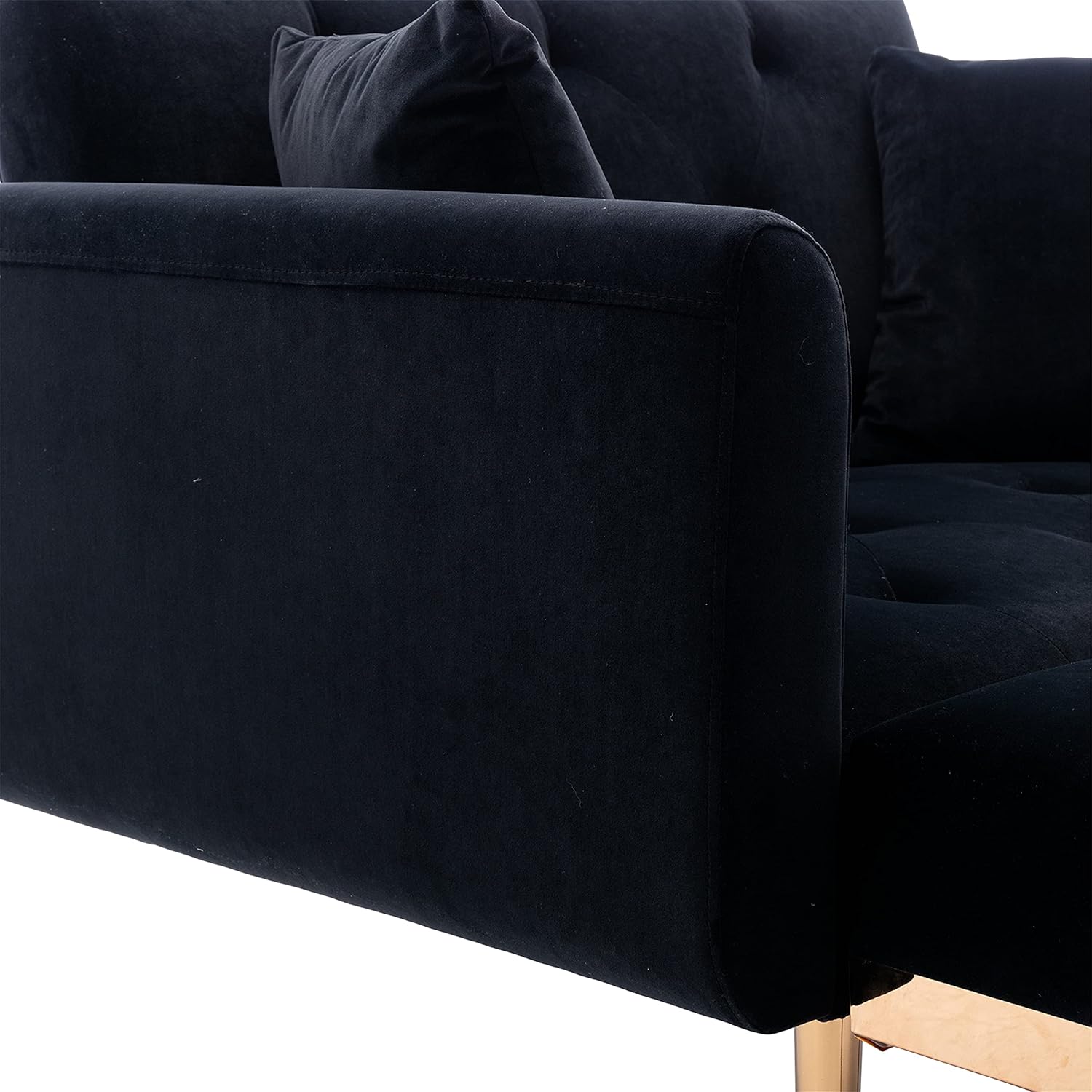 HomSof Sofá cama de terciopelo con respaldo ajustable y acolchado grueso, silla reclinable convertible con patas de metal dorado rosa