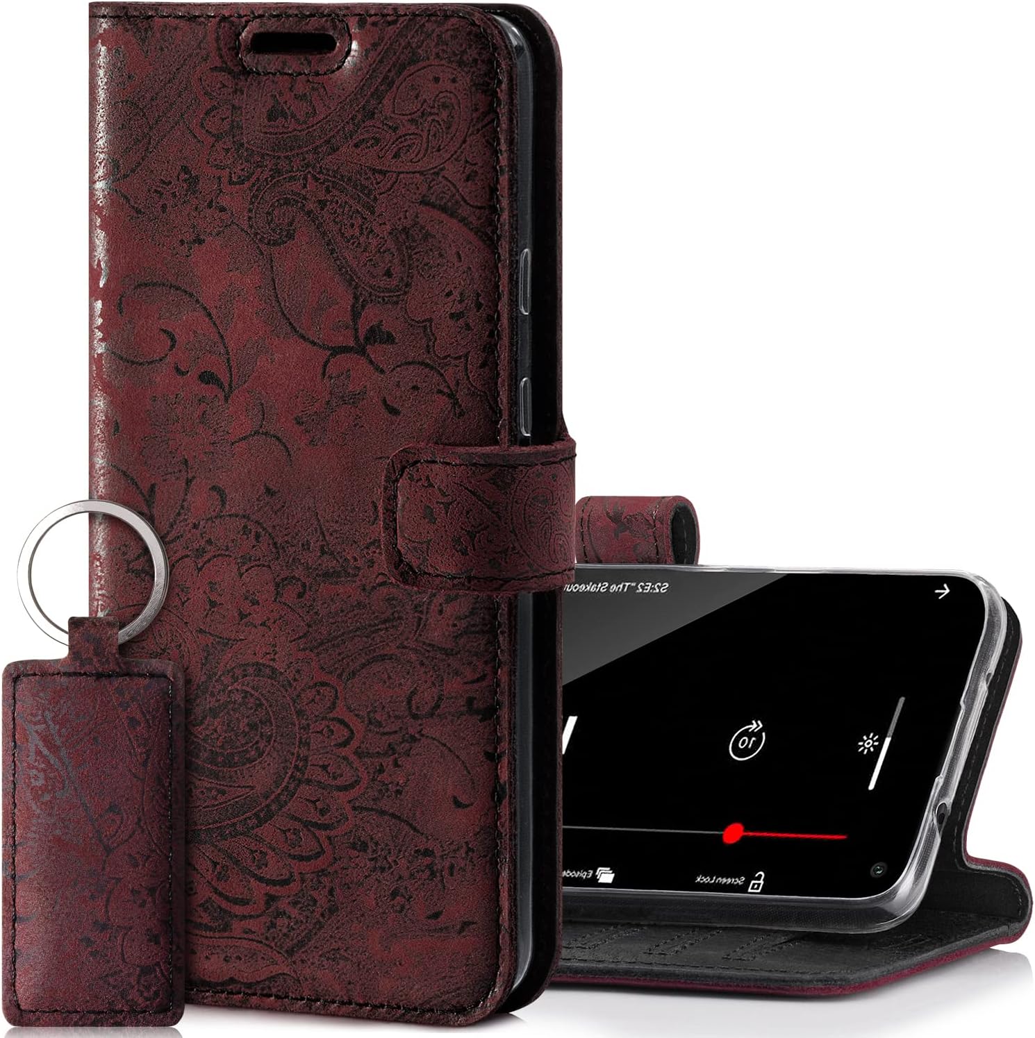 SURAZO Funda para iPhone 12 Mini de piel auténtica  RFID 3 ranuras para tarjetas y bolsillo para efectivo, cierre magnético seguro más función de