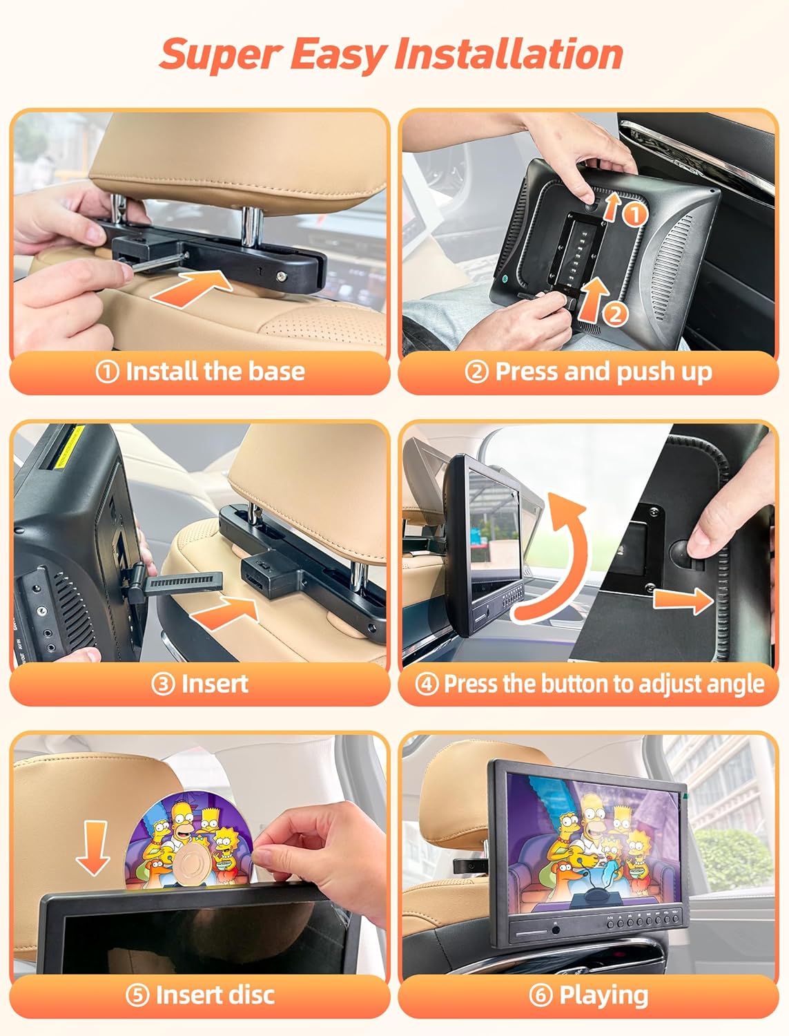 Arafuna Reproductor de DVD portátil de 12.5 pulgadas para automóvil con auriculares, reproductor de DVD para automóvil con soporte para