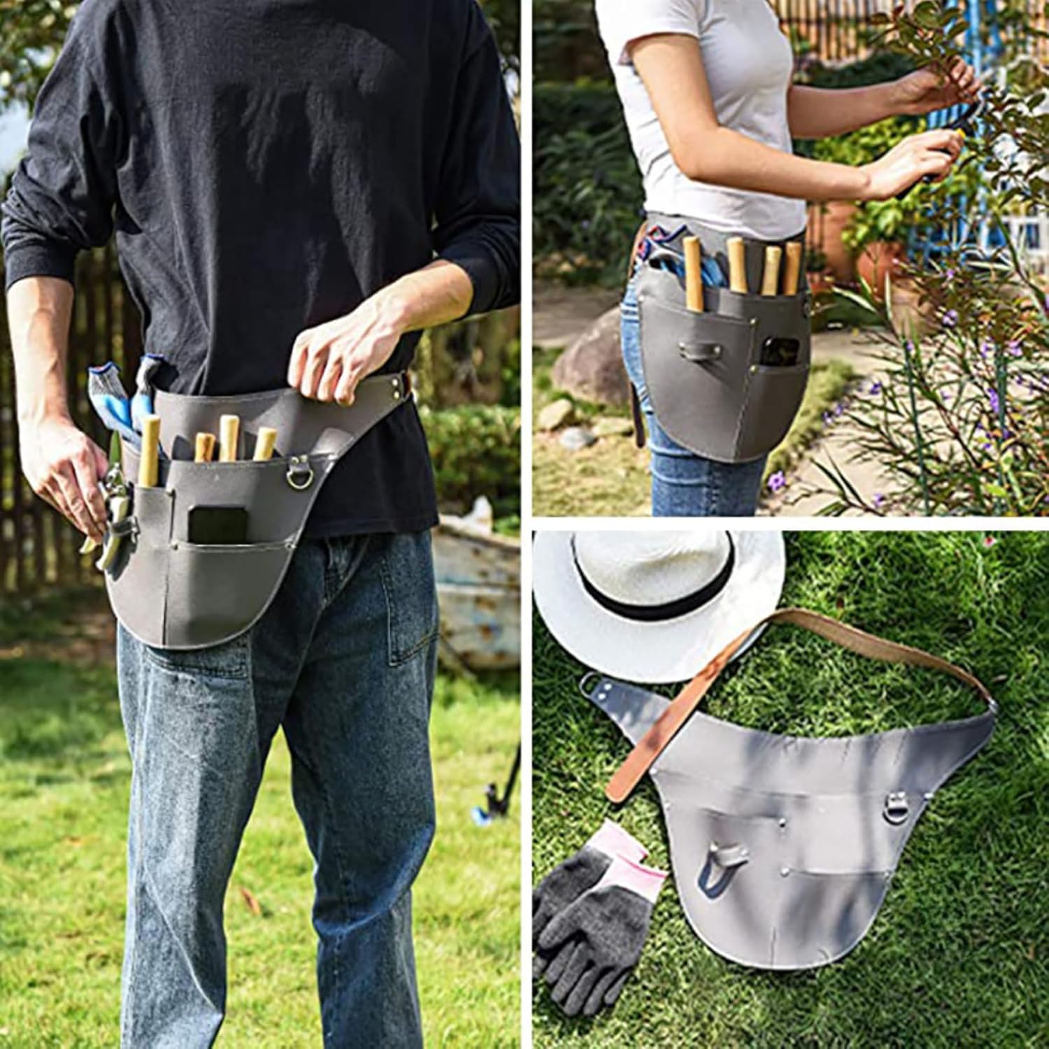 Funda para cinturón de herramientas de jardín, bolsa de herramientas ajustable con bolsillos, regalo de jardinería para jardinero, Negro –
