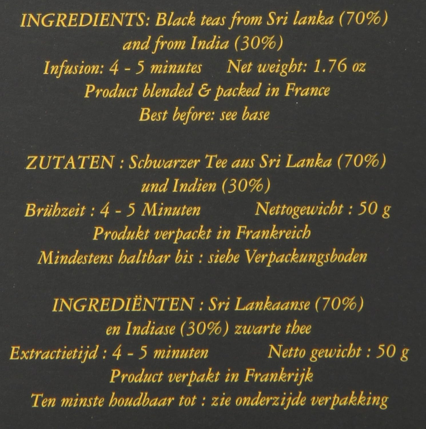 Dammann Freres Loose Leaf, Breakfast Blend Premium Gourmet French Black Tea, 25 unidades (paquete individual)