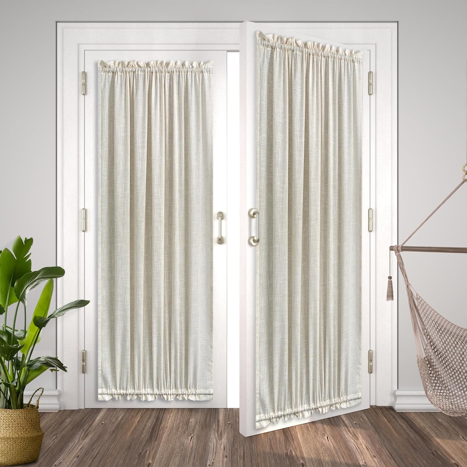KOUFALL Cortinas de puerta de 72 pulgadas de largo para ventanas laterales, mezcla de lino, protección de privacidad, filtrado de luz, paneles de