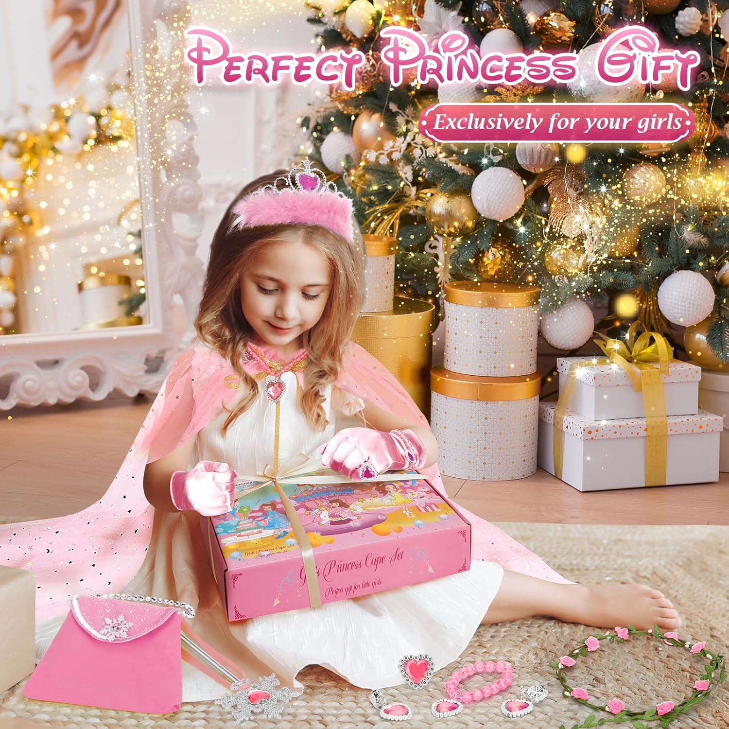 Fedio Juego de capa de princesa, 12 piezas, ropa de princesa para niña, vestidos de princesa para niña, regalo de cumpleaños de 3 a 8 años