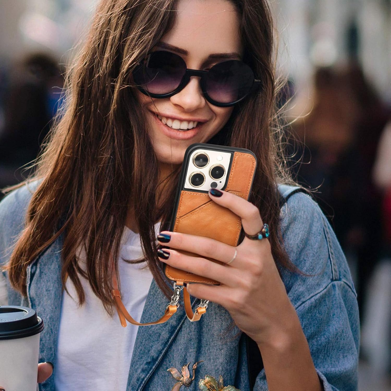 Funda para iPhone 14 Pro de 6.1 pulgadas de piel para mujer, con tarjetero y correa cruzada desmontable, bolso para teléfono con correa, bolsa