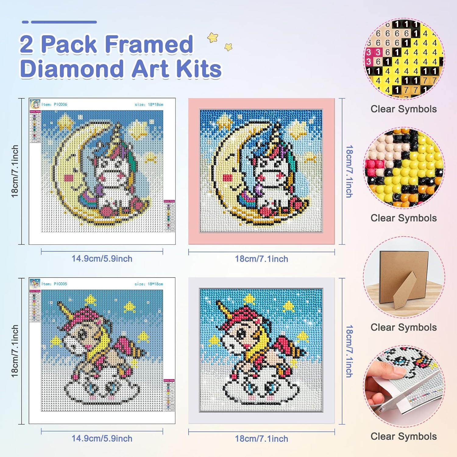 MOGTAA Kits de arte de diamantes para adultos principiantes con marco, paquete de 2, arte de diamantes para niñas de 6 a 8 a 10 a 12 años, pintura
