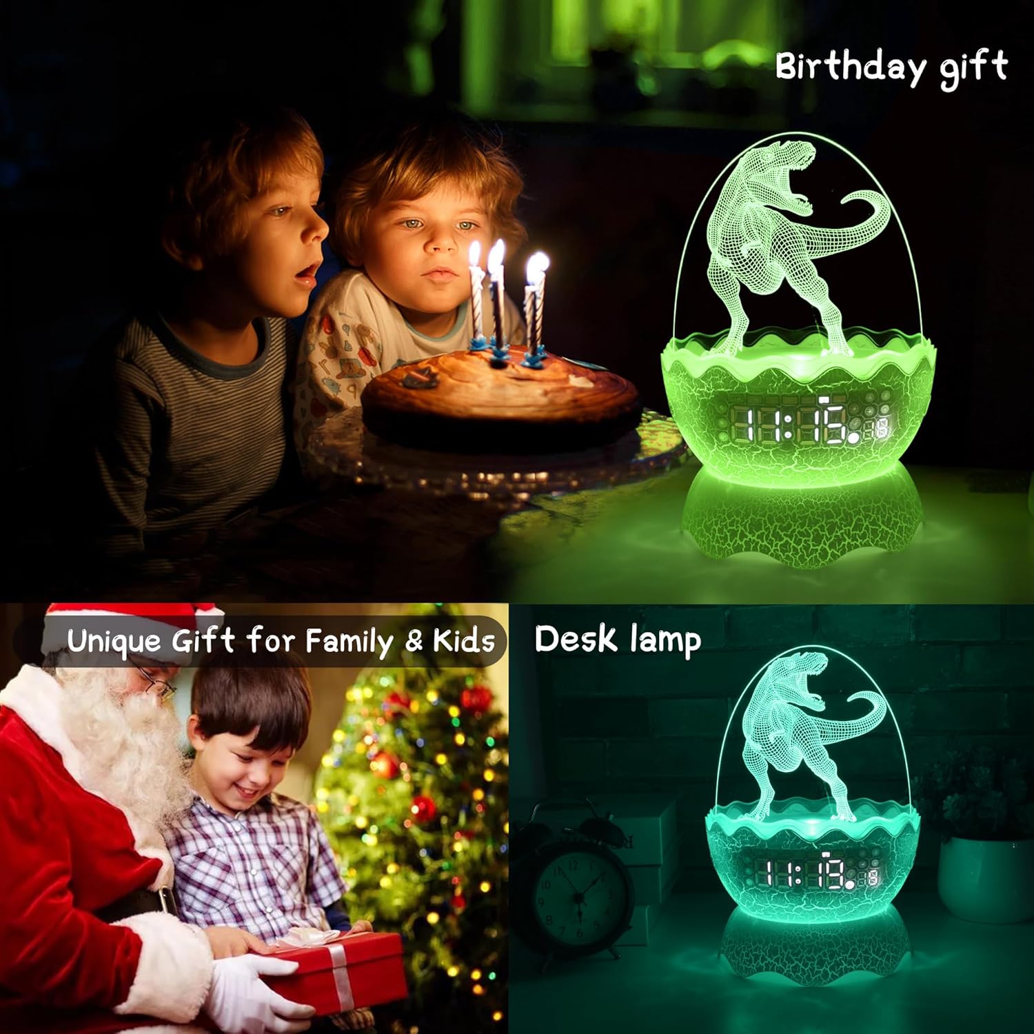 Luces nocturnas musicales de dinosaurio, reloj despertador de huevo de dinosaurio para niños, altavoz Bluetooth y ruido blanco Mahine para bebé,
