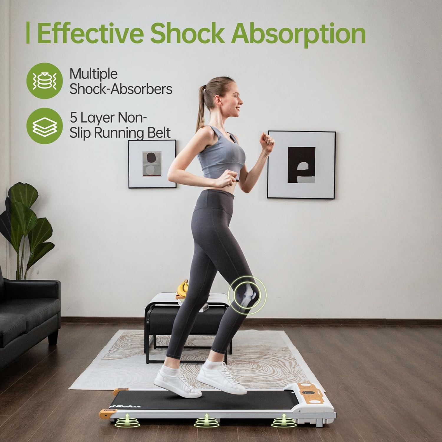 Real Relax Cinta de correr para debajo del escritorio, caminadora plegable eléctrica con altavoz Bluetooth y control remoto para uso doméstico y