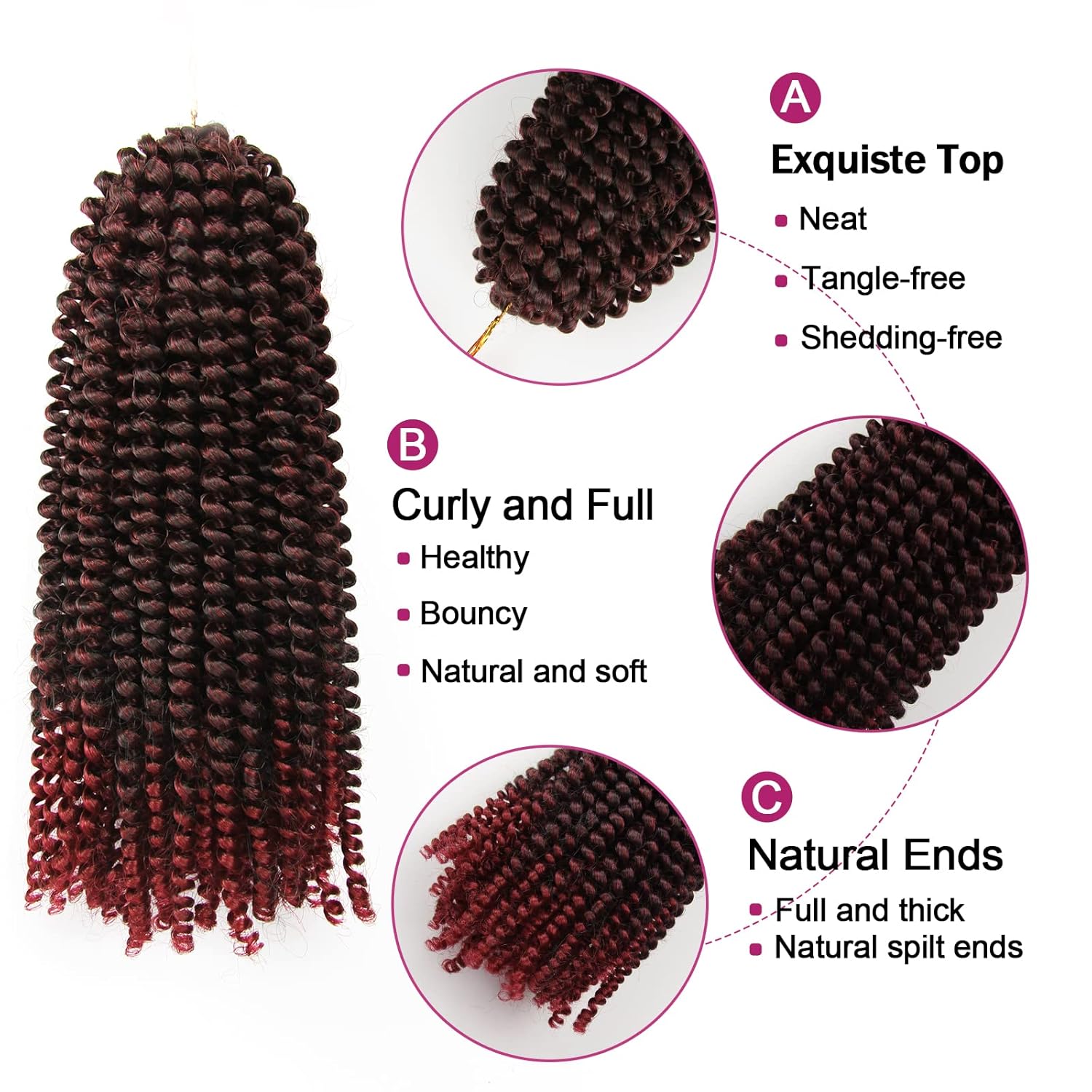 Cabello de ganchillo Spring Twist de 8 pulgadas, 3 paquetes de 90 hebras de cabello de fibra sintética de baja temperatura para mujeres negras,