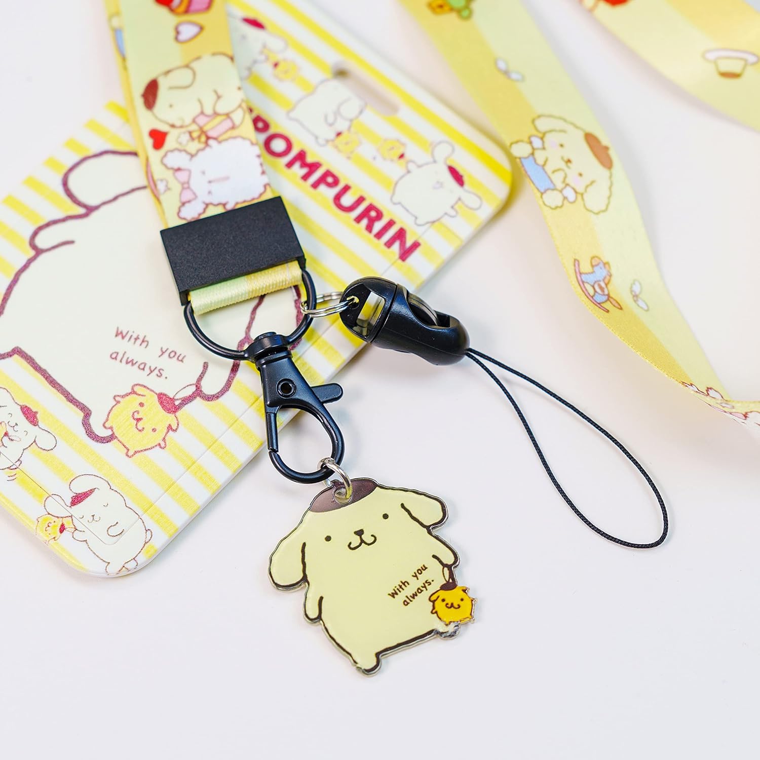 Bonito llavero con cordón y tarjetero de identificación, tarjetero de identificación de perro kawaii para mujeres y niñas (amarillo)