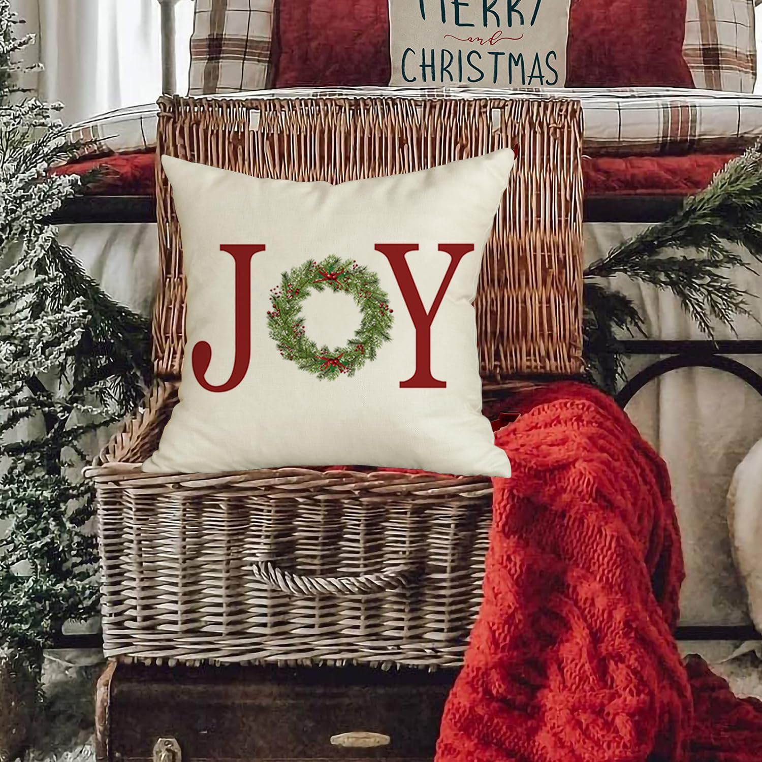 RABUSOFA Fundas de almohada de Navidad de 18 x 18 pulgadas, fundas de almohada decorativas de Navidad, fundas de cojín decorativas con corona de