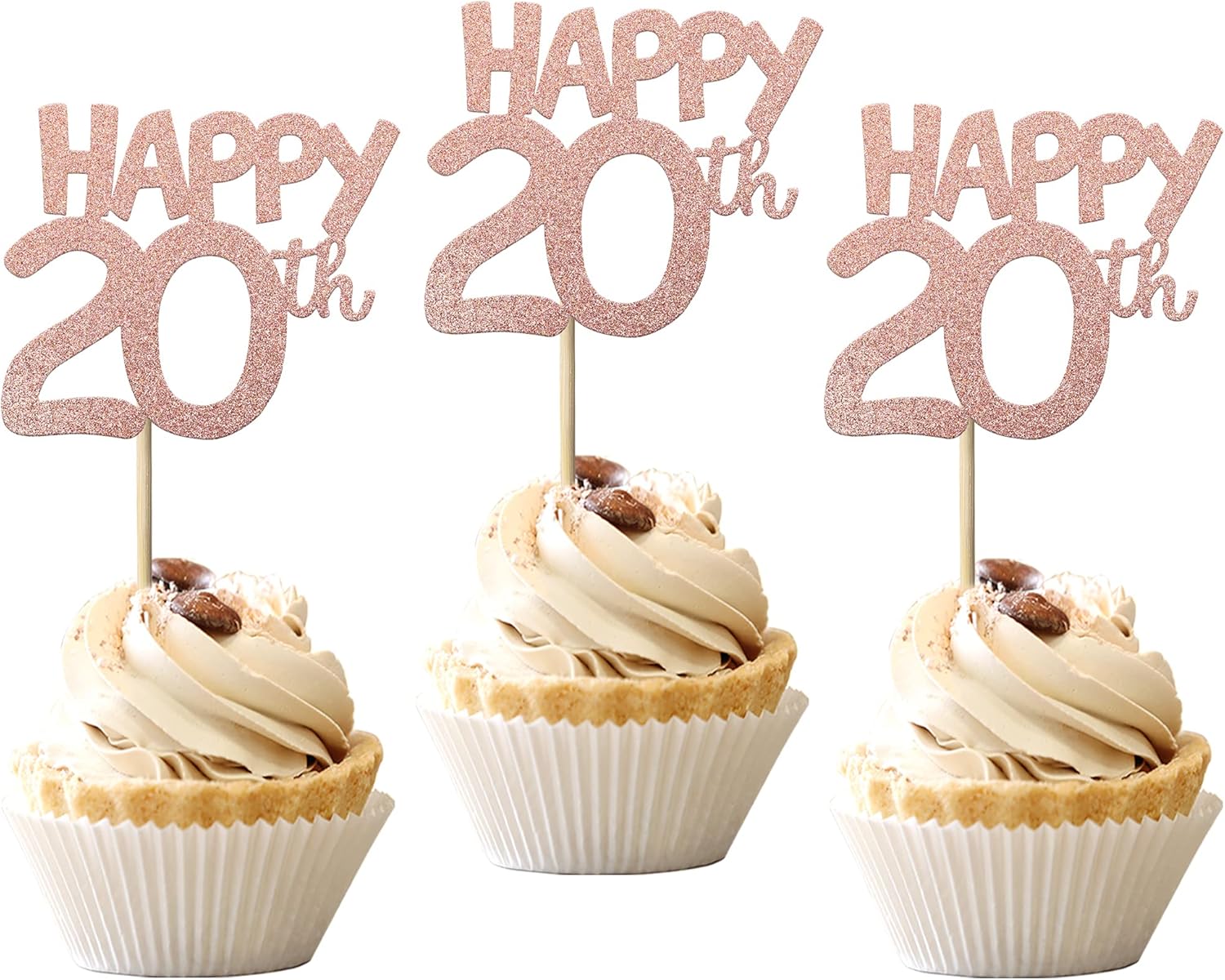 24 piezas de decoración para cupcakes con purpurina de 20 años de edad número 20 para cumpleaños de 20 años, para boda, aniversario, fiesta,