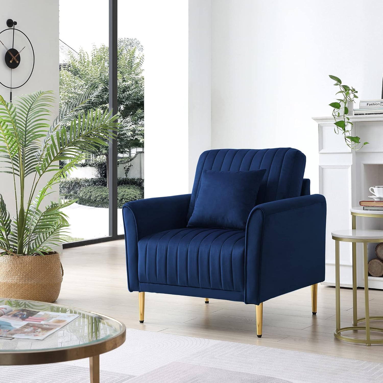 Tmosi Moderno sofá individual de terciopelo, sillón decorativo con almohadas de respaldo extraíbles, silla moderna Arm Club Leisure con patas de