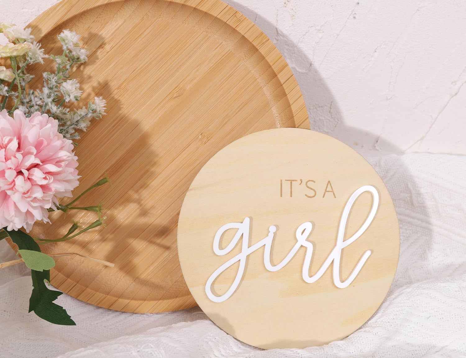 1 letrero de madera con texto en inglés “It’s a Girl”, decoración bohemia de revelación de género, anuncio de embarazo acrílico para niño o niña,