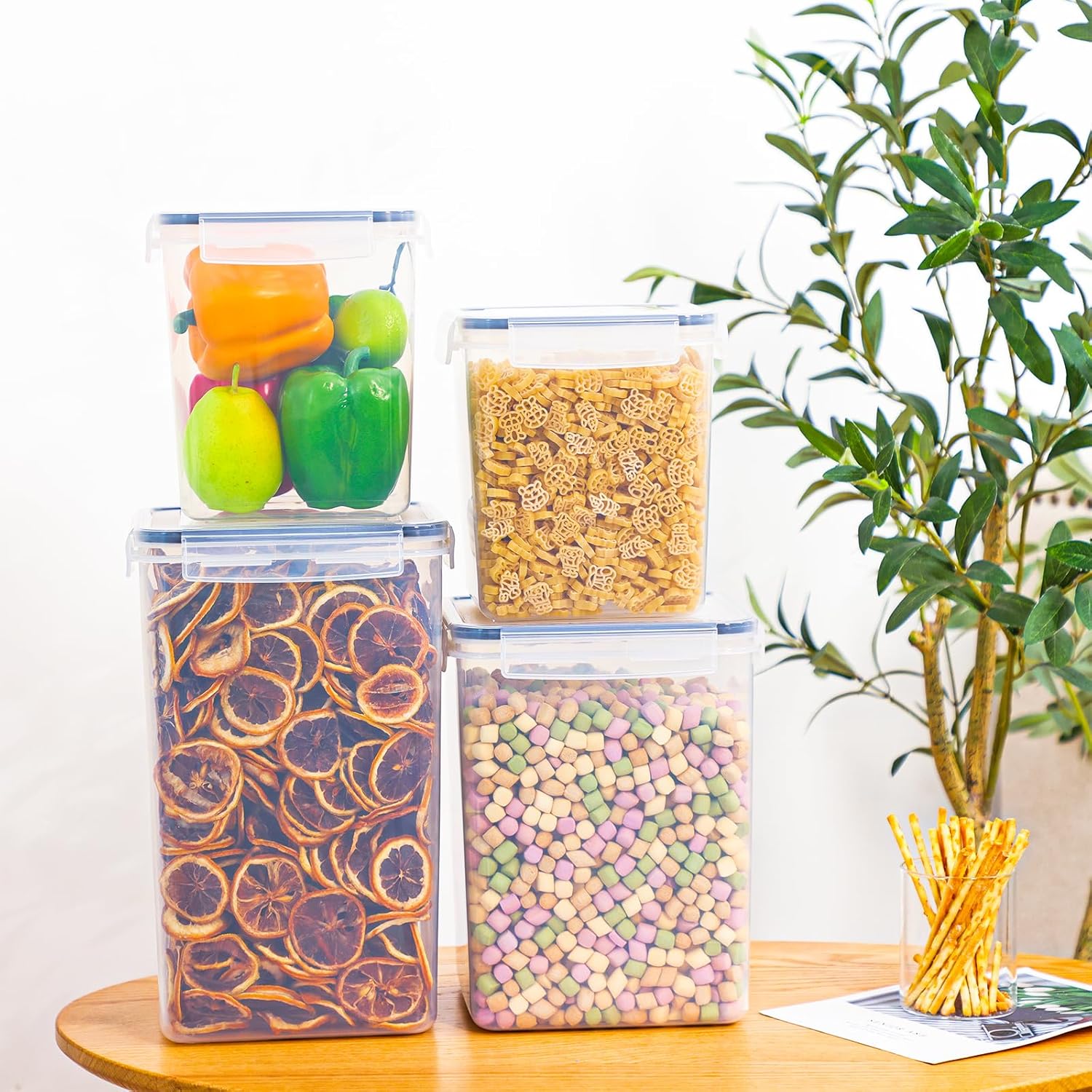 Moretoes Contenedores de almacenamiento para cereales, 10 recipientes herméticos de plástico grandes con tapas para harina de espaguetis y azúcar,