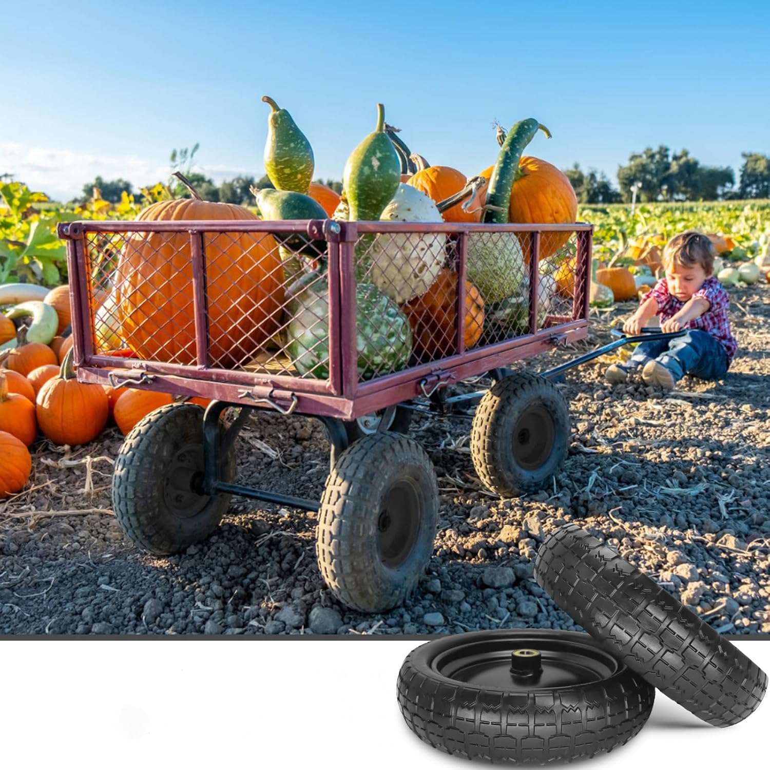 Neumático y rueda sólidos sin planos de 13 pulgadas para carrito Gorilla con orificio de eje de 58 pulgadas, cubo de desplazamiento de 2.1 pulgadas
