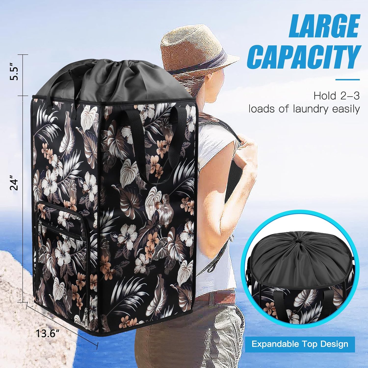 Bukere Mochila de lavandería para estudiantes universitarios, artículos esenciales de habitación, cesta de lavandería extragrande, bolsa de