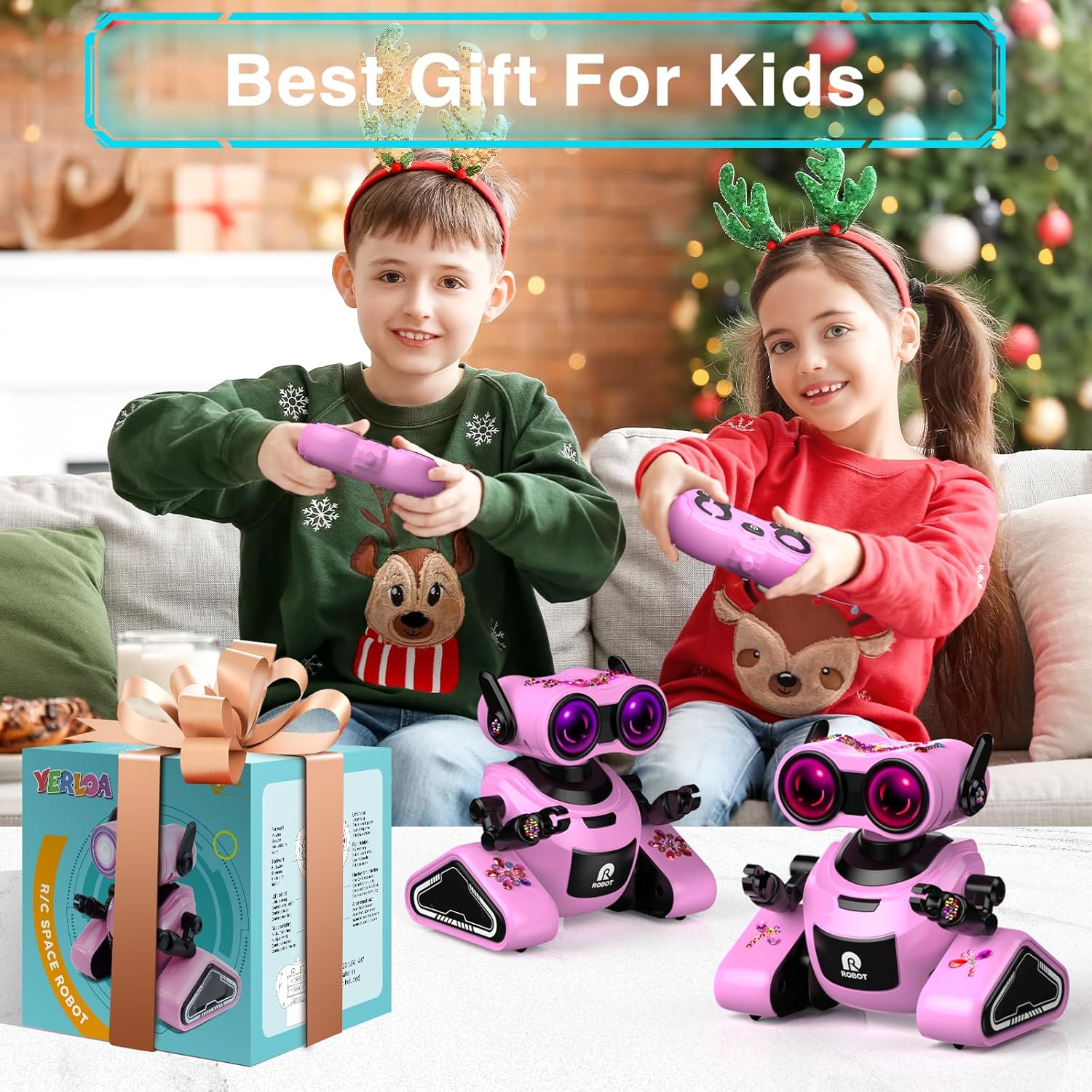 Yerloa Juguetes robot para niñas con calcomanías 3D para 3-5, juguetes de Pascua para bebés, juguete robot de control remoto para niños con música y