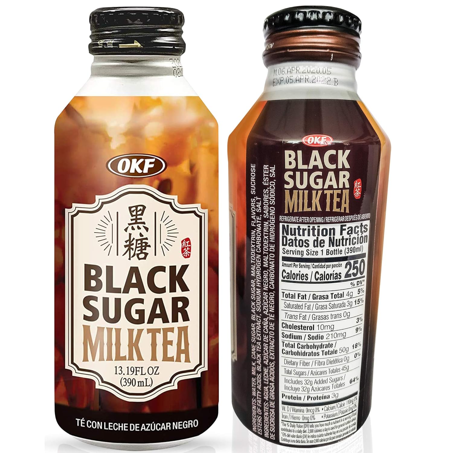 OKF Té con leche de azúcar negro, 13.19 onzas líquidas (paquete de 20)
