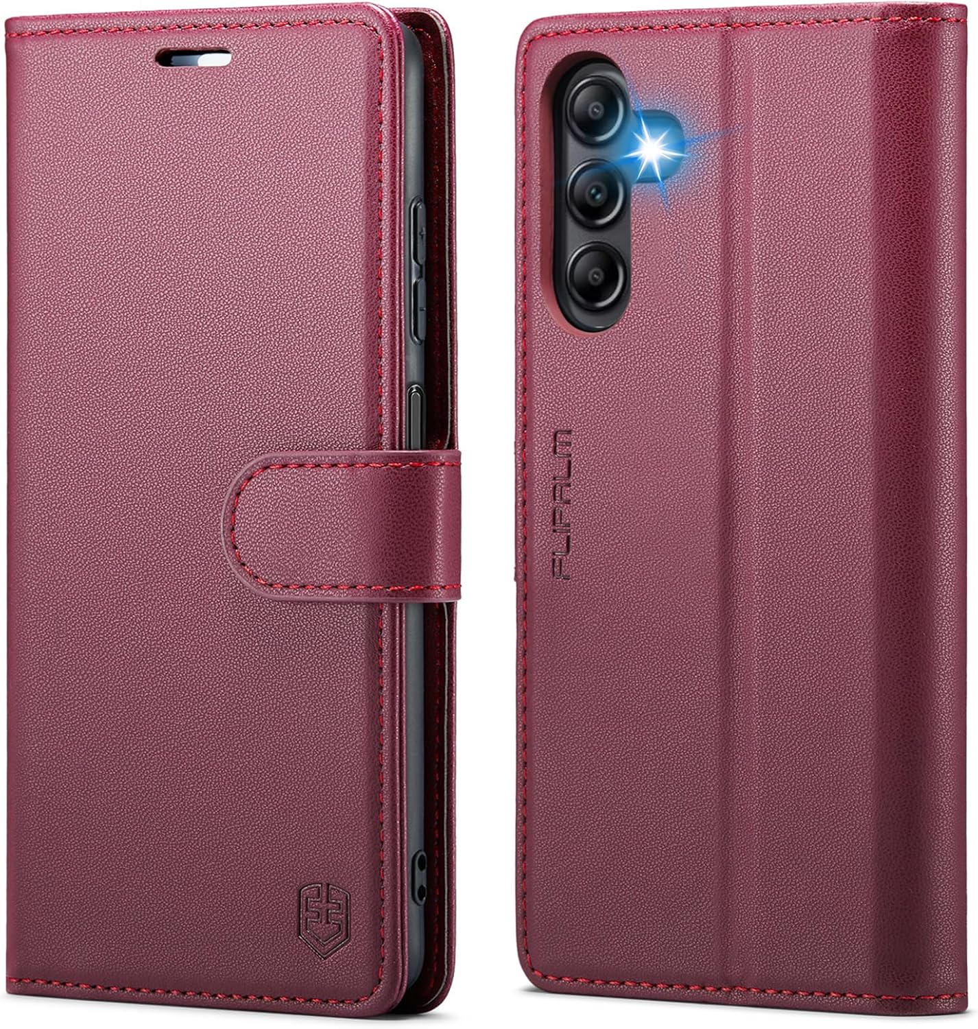 FLIPALM Funda tipo cartera para Samsung Galaxy A14 5G con bloqueo RFID, soporte para tarjeta de crédito, de piel sintética, función atril, funda