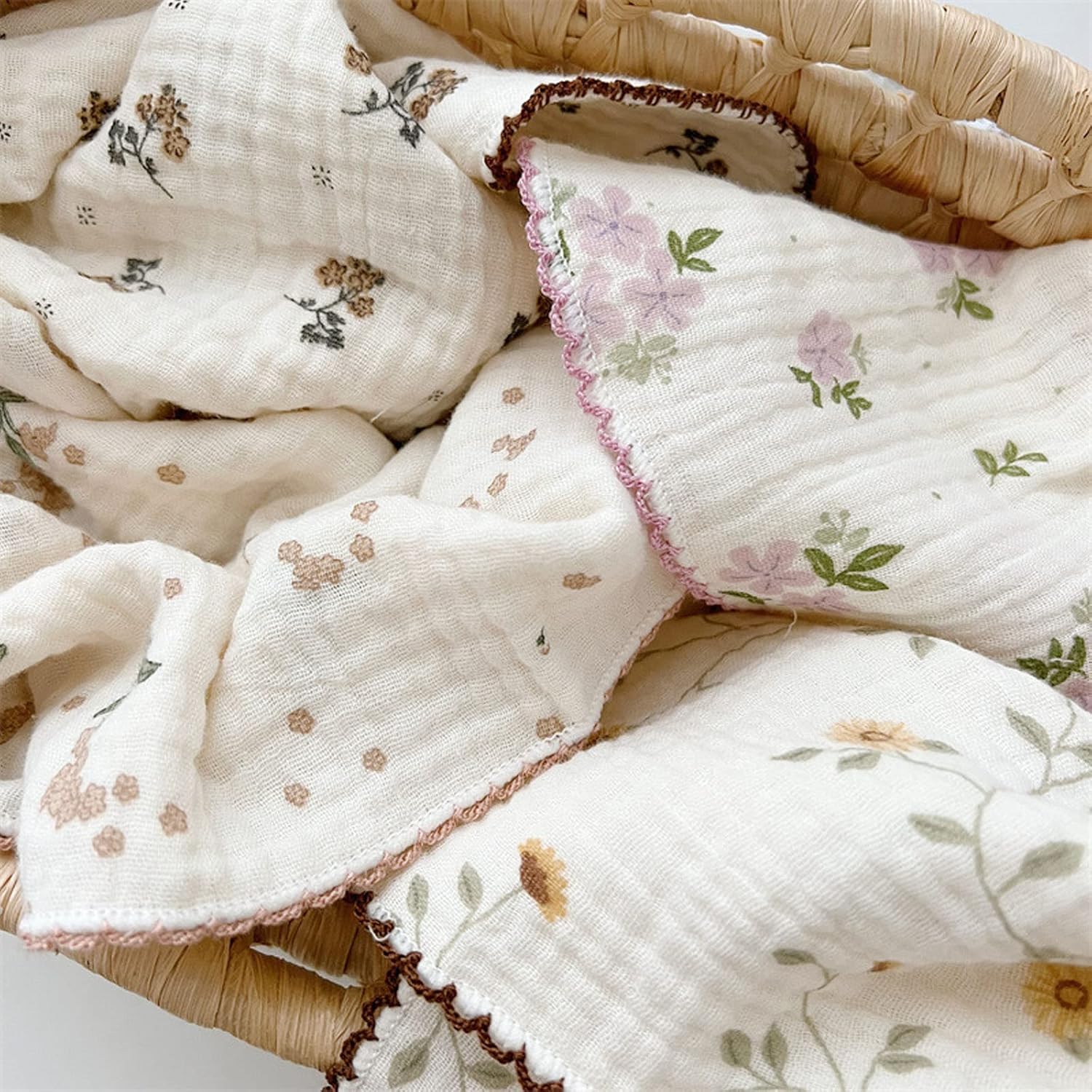 BuLuTu Lindas toallas de limpieza de muselina de algodón floral para el hogar y la cocina, paquete de 4 trapos de limpieza  11 x 11 pulgadas, 100%