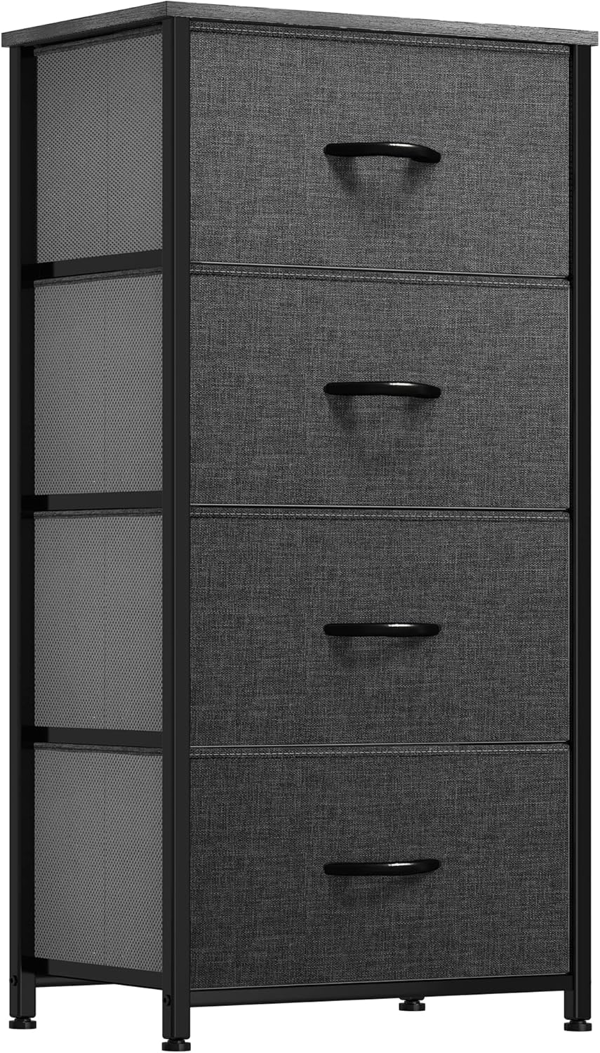 YITAHOME Torre de almacenamiento con 4 cajones, cómoda de tela, unidad organizadora para dormitorio, sala de estar, armarios y guardería, marco de