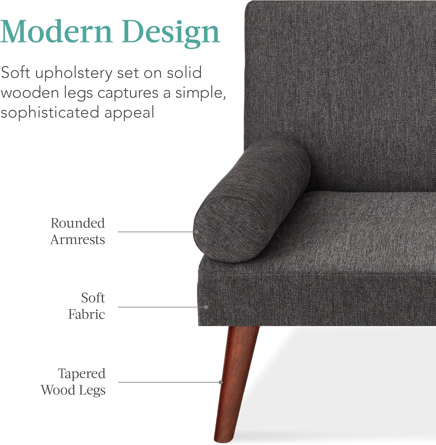 Best Choice Products Futón tapizado de tela, sofá cama plegable convertible para espacio de vida compacto, apartamento, dormitorio con reposabrazos