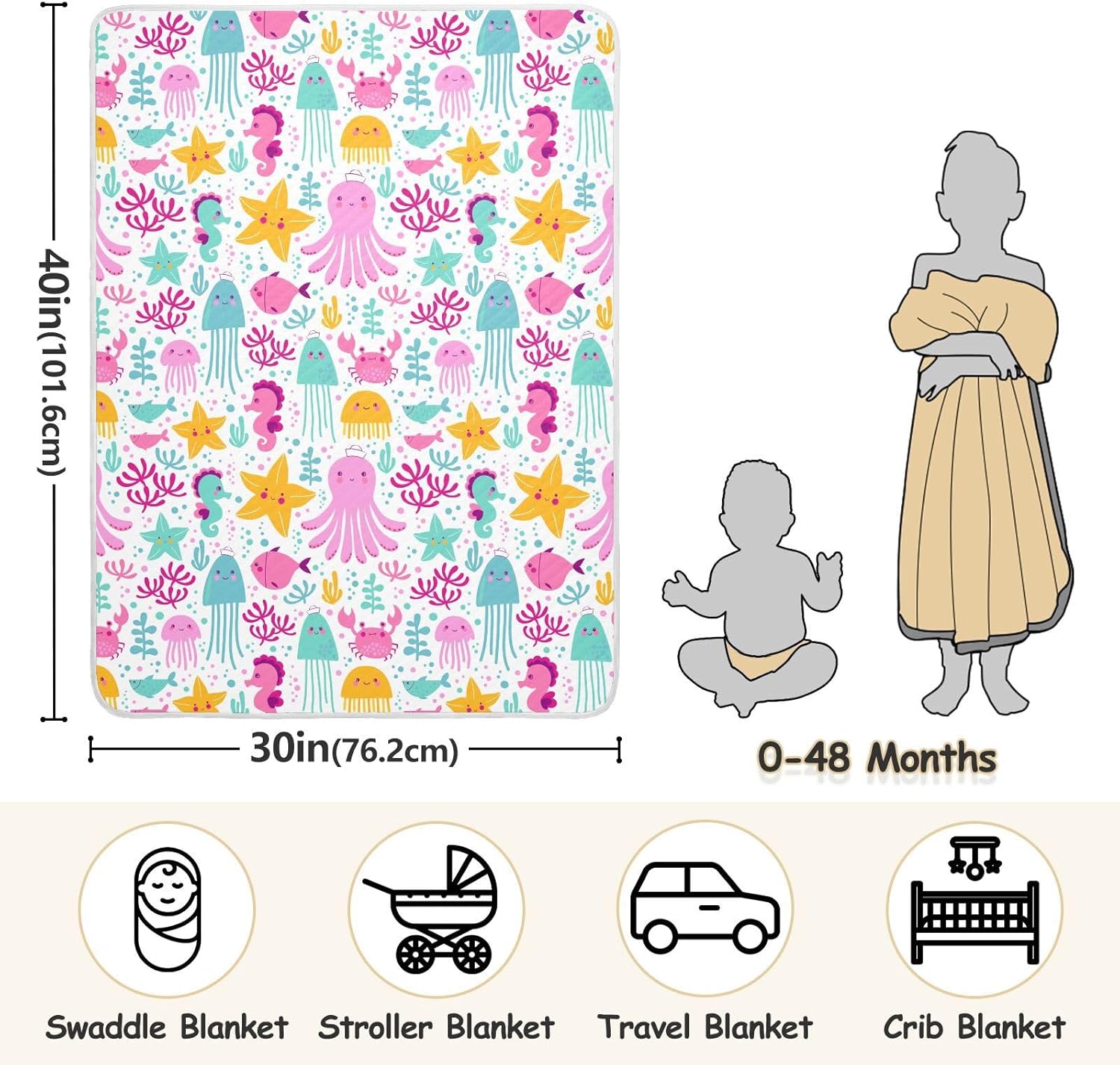 Manta de muselina para bebés de animales oceánicos coloridos, pulpo, manta de muselina de algodón suave transpirable para guardería, unisex, niños y