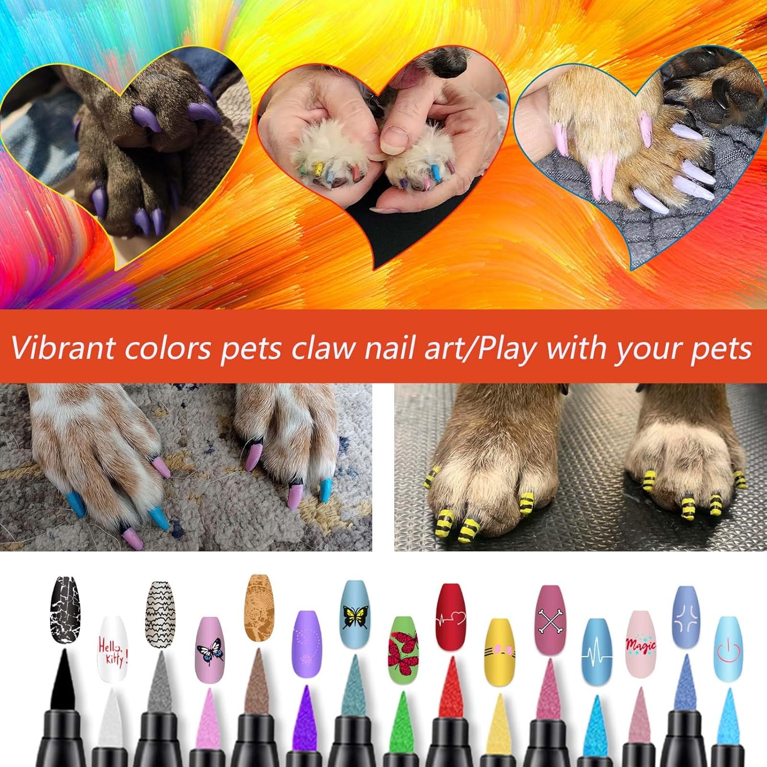 Bolígrafos de esmalte de uñas para perro, 15 colores, juego de esmaltes de uñas para mascotas, secado rápido, seguro para mascotas, esmalte de uñas