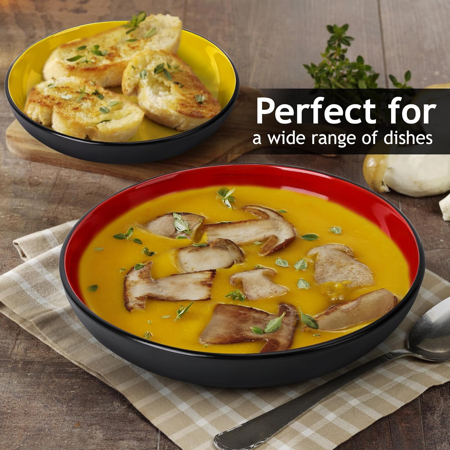 MIAMIO Juego de 6 cuencos para pastaensalada de 30 onzas  8.5 pulgadas, platos de pasta anchos y poco profundos, platos grandes de cerámica profunda